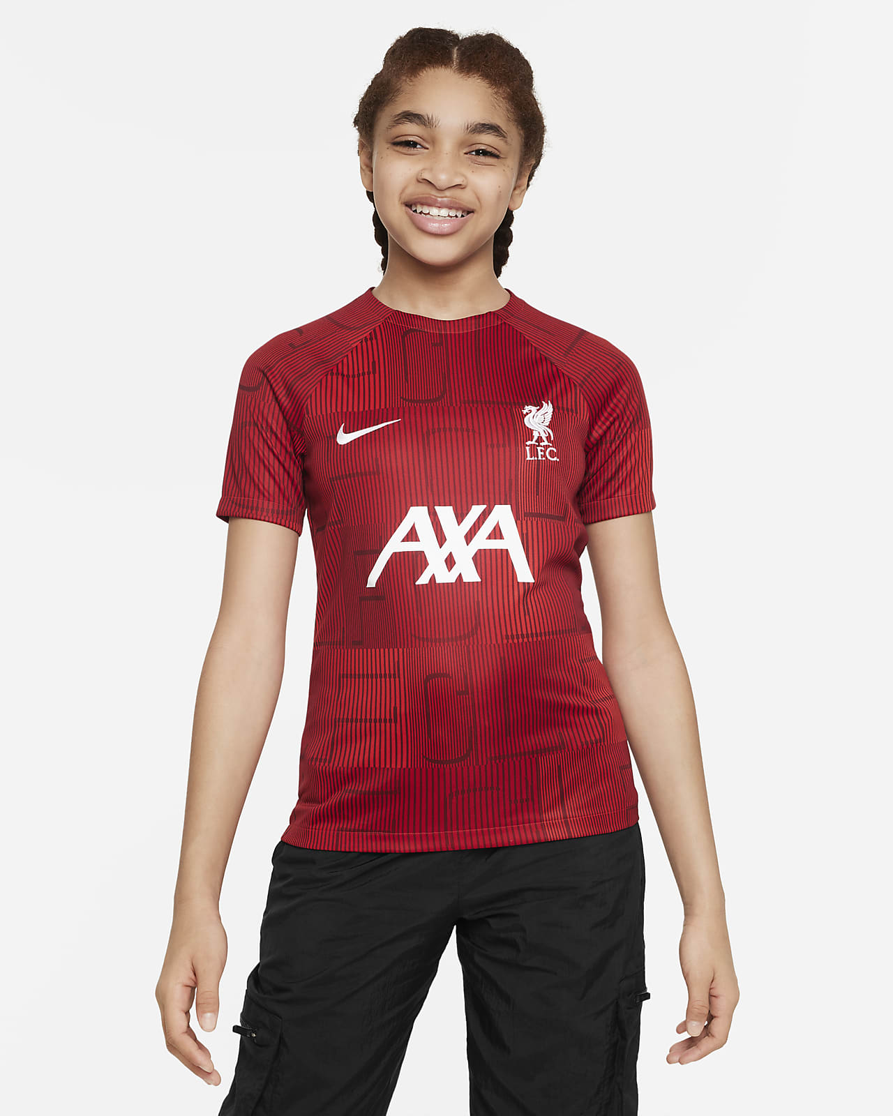 Przedmeczowa koszulka piłkarska dla dużych dzieci Nike Dri-FIT Liverpool F.C. Academy Pro
