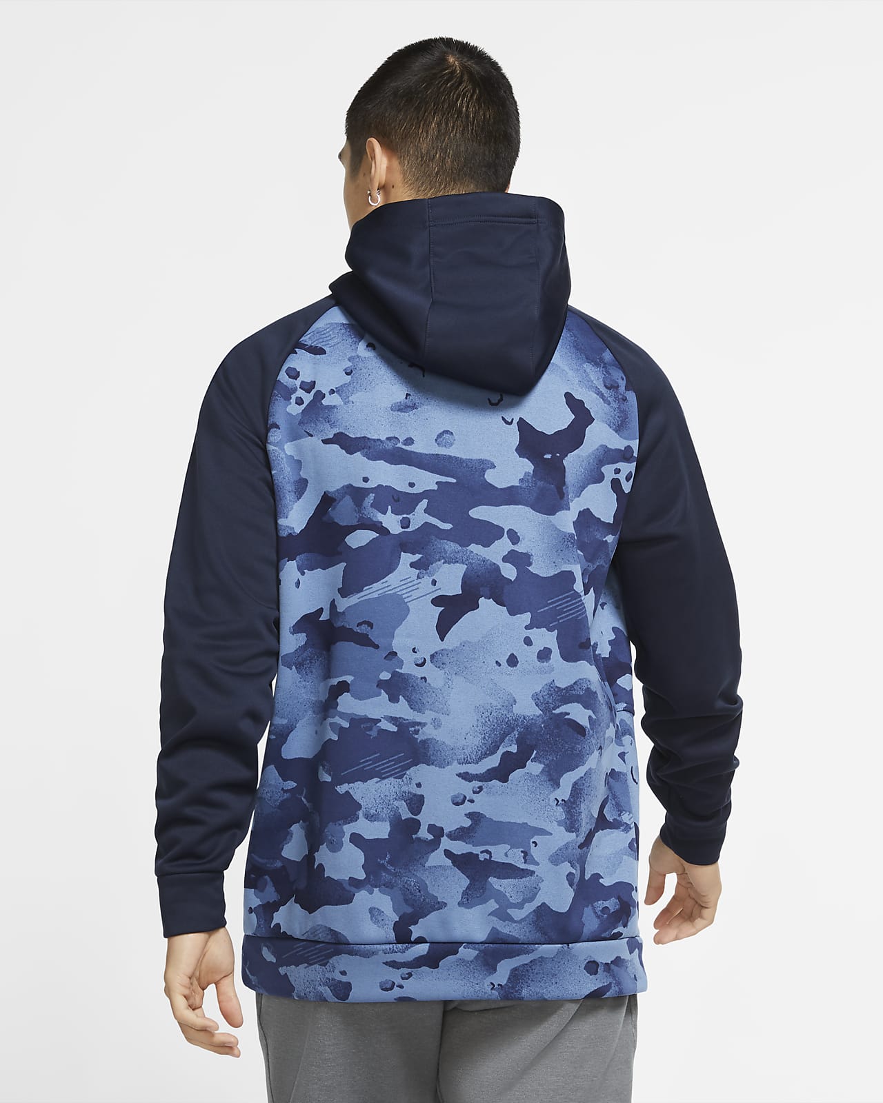 nike training therma hoodie with camo panel in black