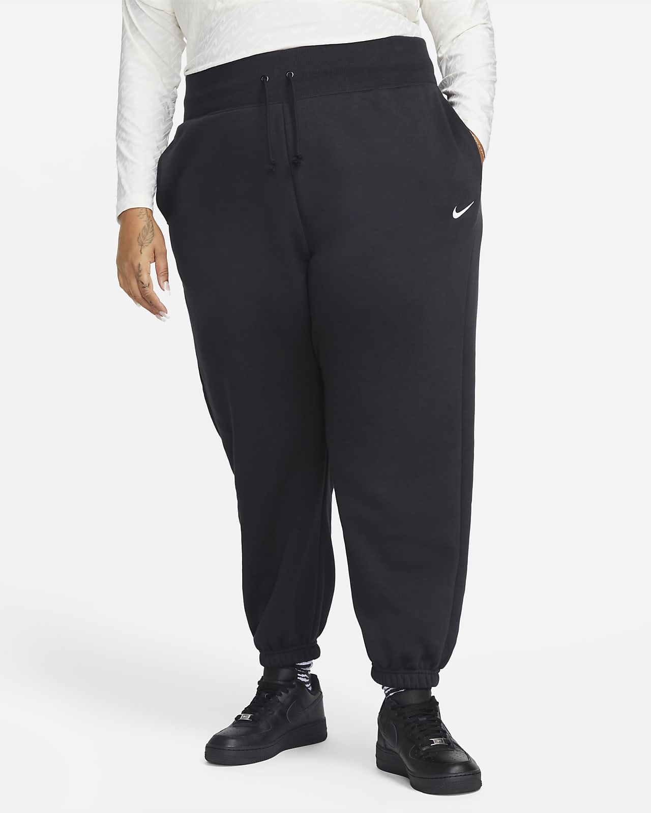 Γυναικείο ψηλόμεσο παντελόνι φόρμας σε φαρδιά γραμμή Nike Sportswear Phoenix Fleece (μεγάλα μεγέθη)