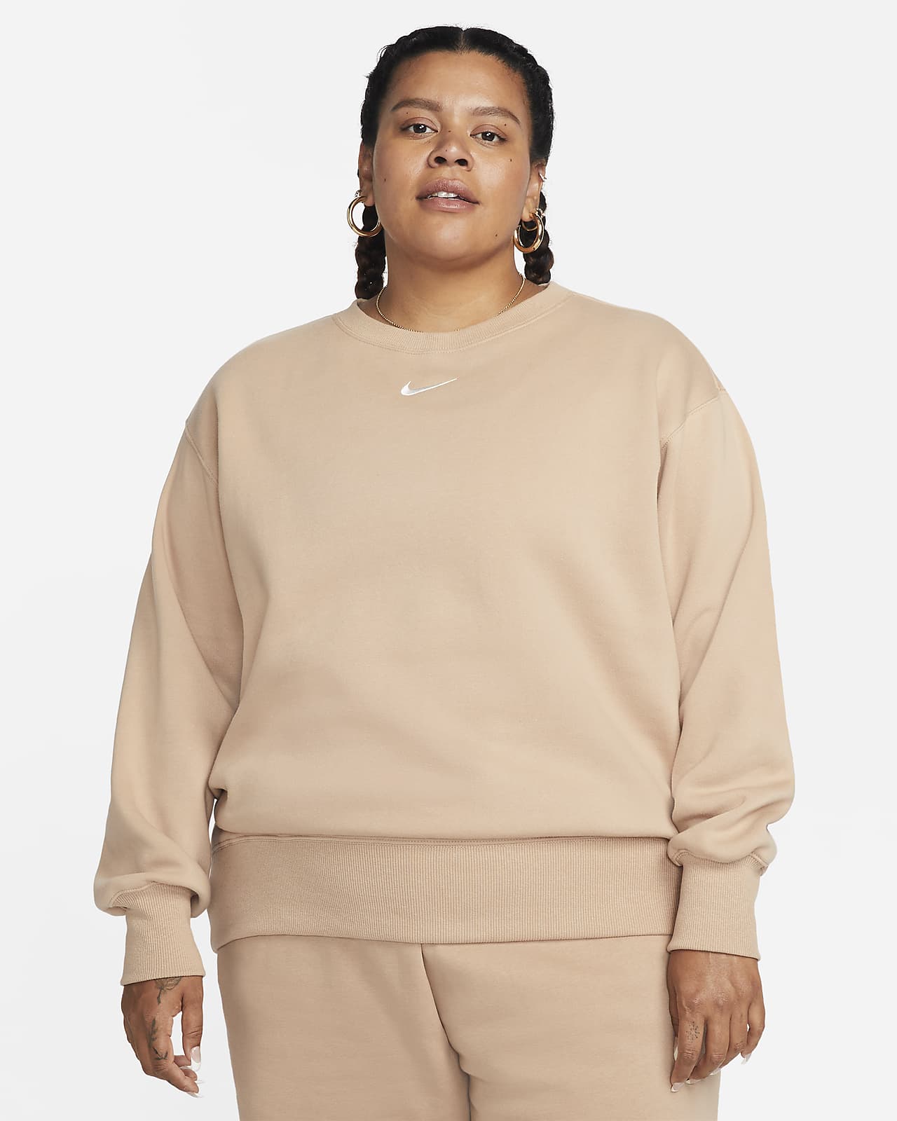 Nike Sportswear Phoenix Fleece ekstra stor sweatshirt med rund hals til dame (Plus Size)