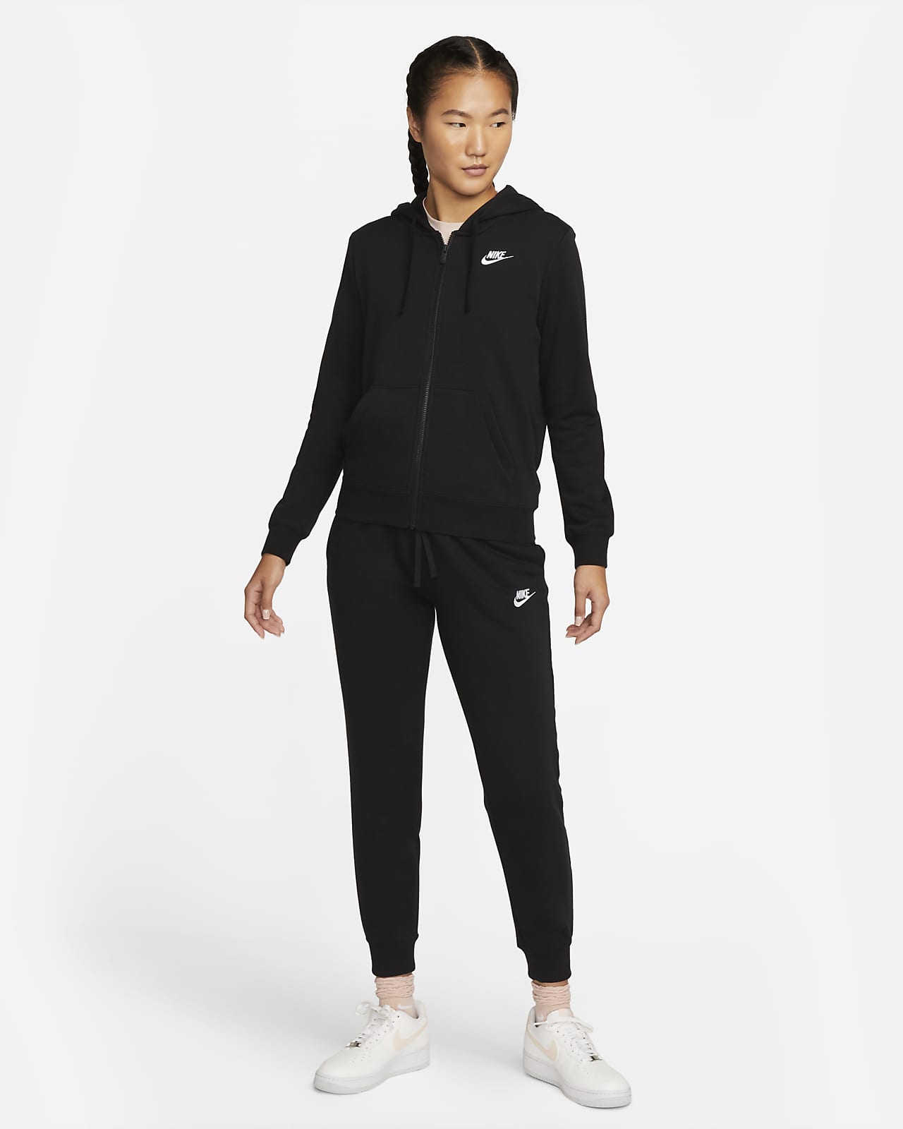 Nike Sportswear Club Fleece Full-Zip Hoodie Black/Black/White