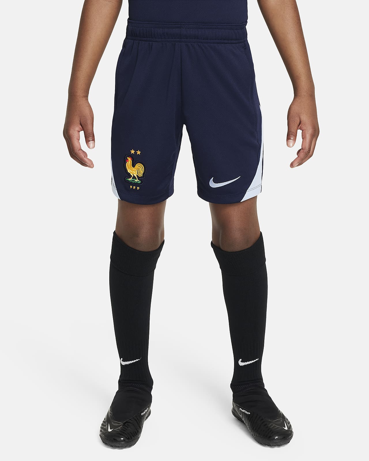 Fotbollsshorts FFF Strike Nike Dri-FIT i stickat material för ungdom
