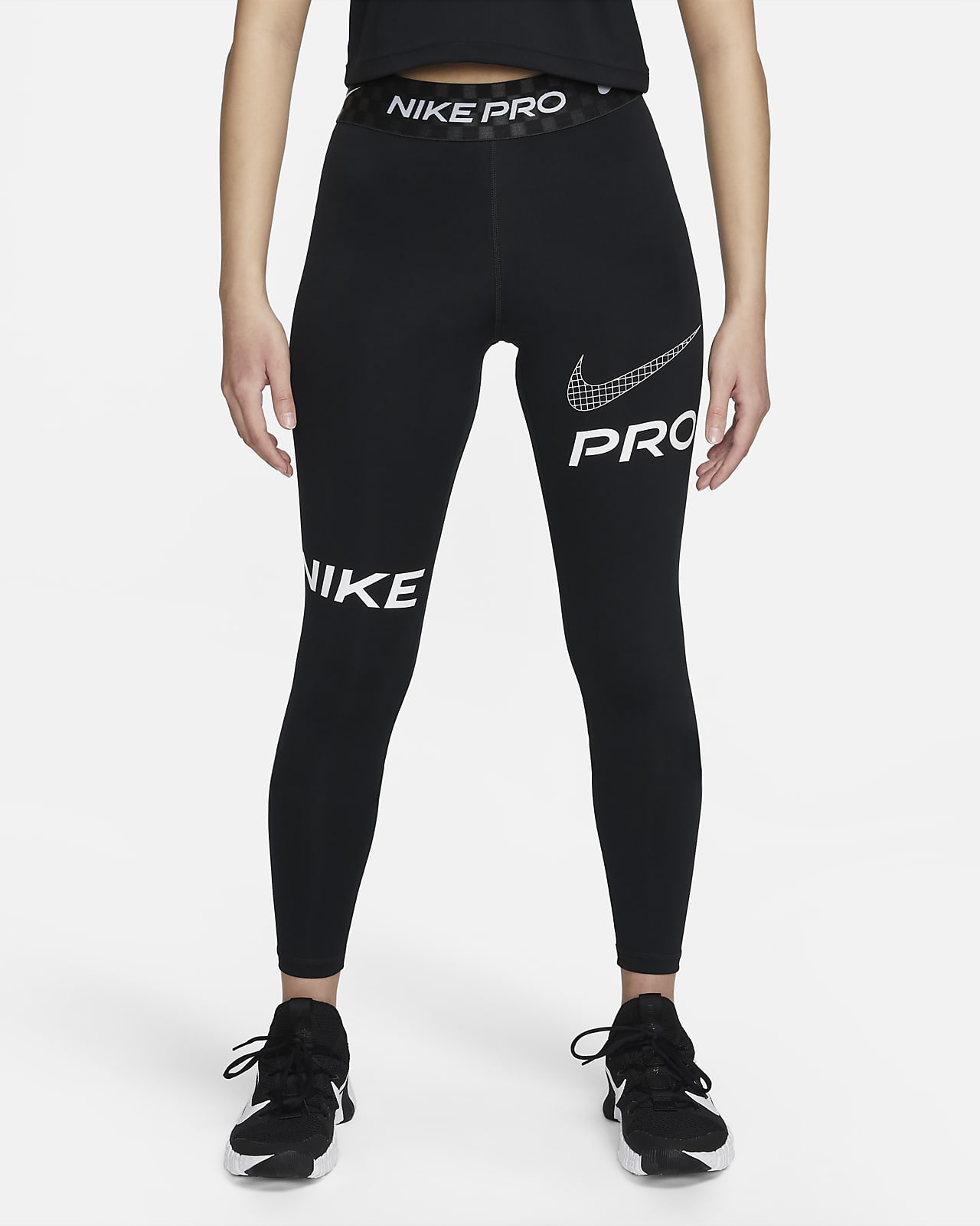 เลกกิ้งเทรนนิ่งขายาวเอวปานกลางผู้หญิงมีกราฟิกเต็มความยาว Nike Pro Dri-FIT