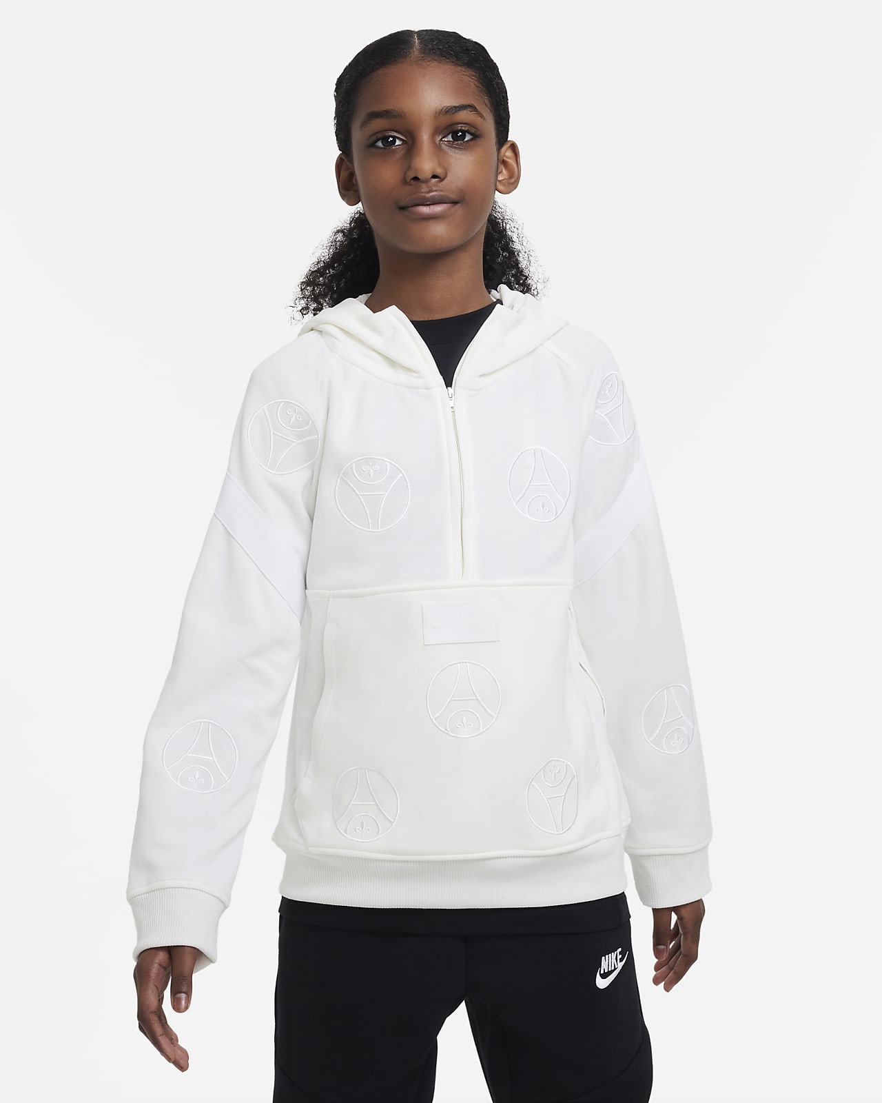 Sudadera de f tbol de medio cierre con gorro Nike Dri FIT para ni os talla grande Paris Saint Germain