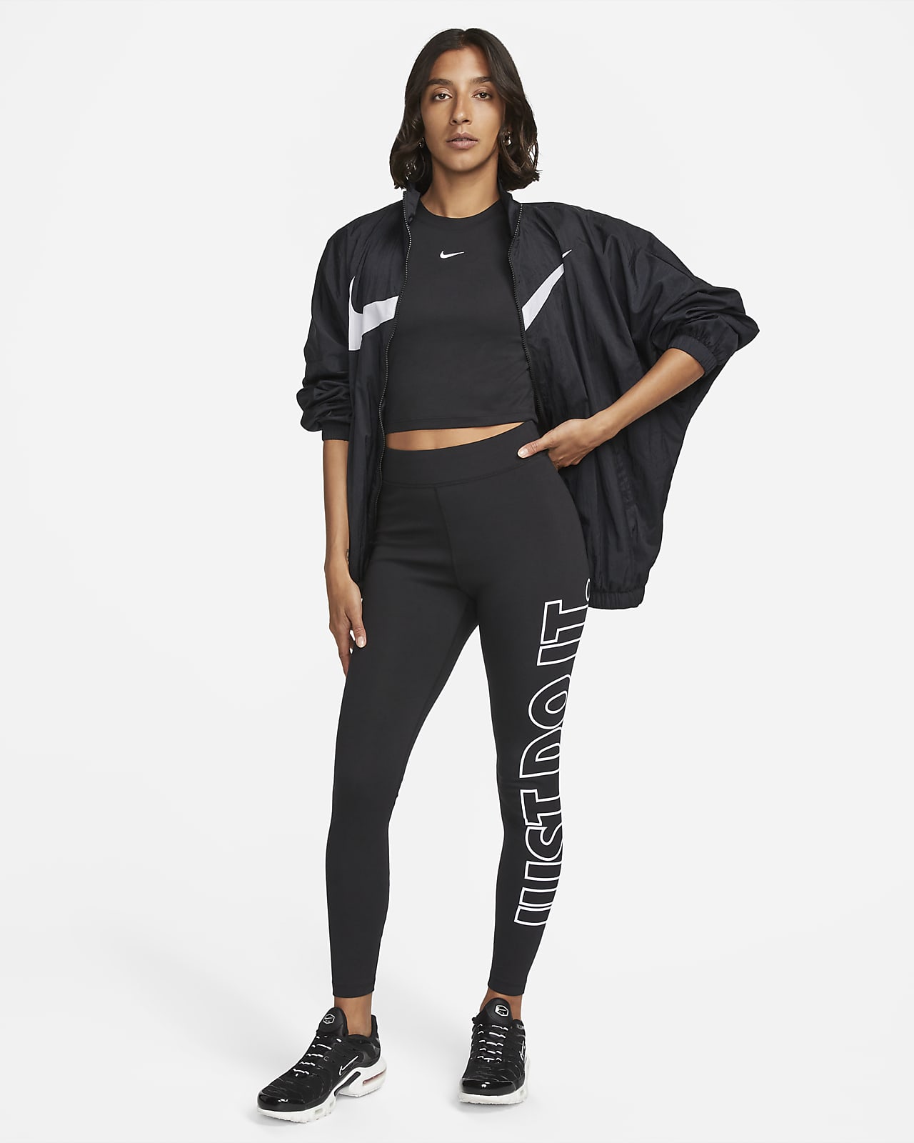 Leggings de cintura subida elástica, com logótipo preto Nike