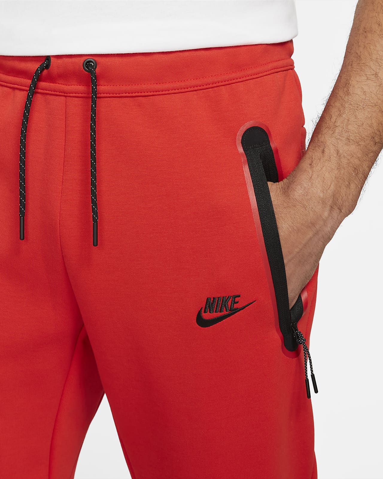 red tech fleece pants