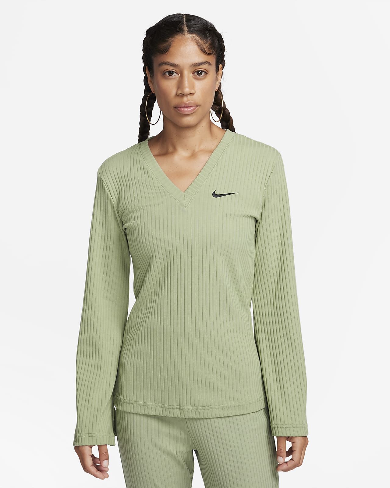 Nike Women's Ribbed Jersey Long-Sleeve V-Neck Top. Nike.com