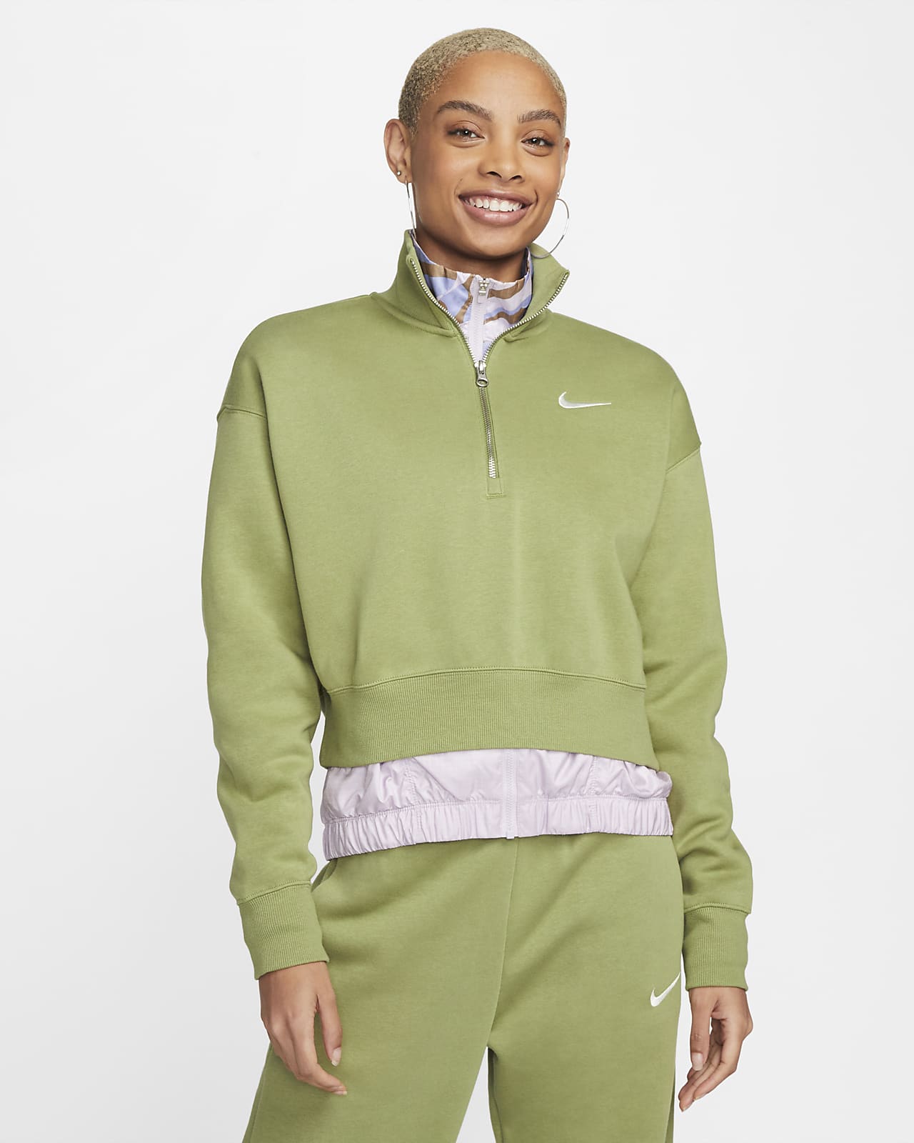 Overdimensioneret Nike Sportswear Phoenix Fleece-sweatshirt i kort snit med 1/2 lynlås til kvinder