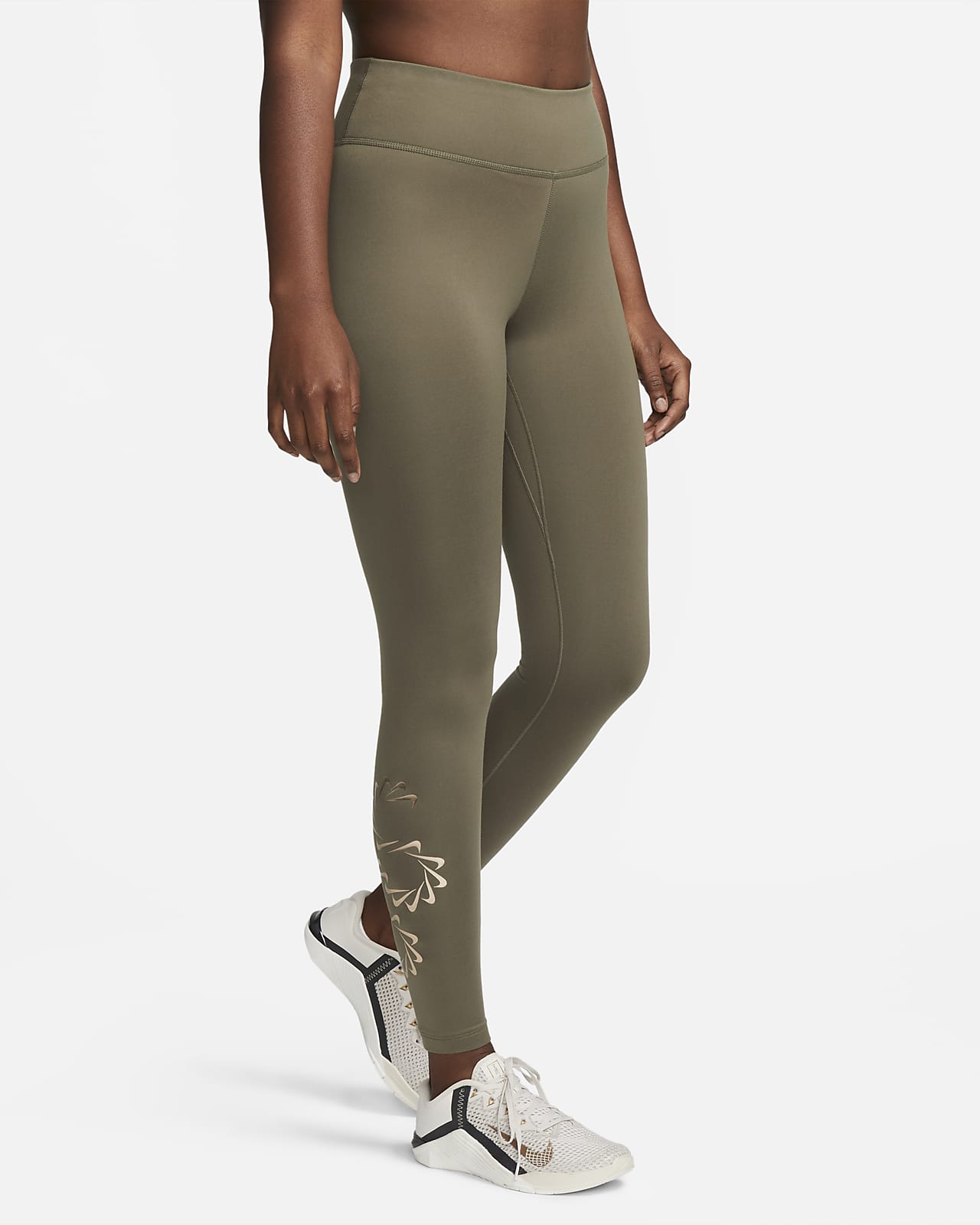 Nike One Women's Mid-Rise Printed Leggings Black/Gold DQ6308-010 (Pick  Size)
