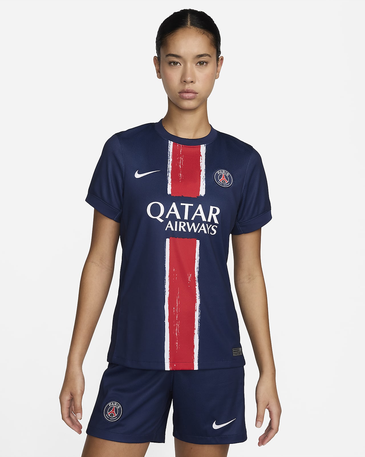 Camisola de futebol de réplica Nike Dri-FIT do equipamento principal Stadium Paris Saint-Germain 2024 para mulher