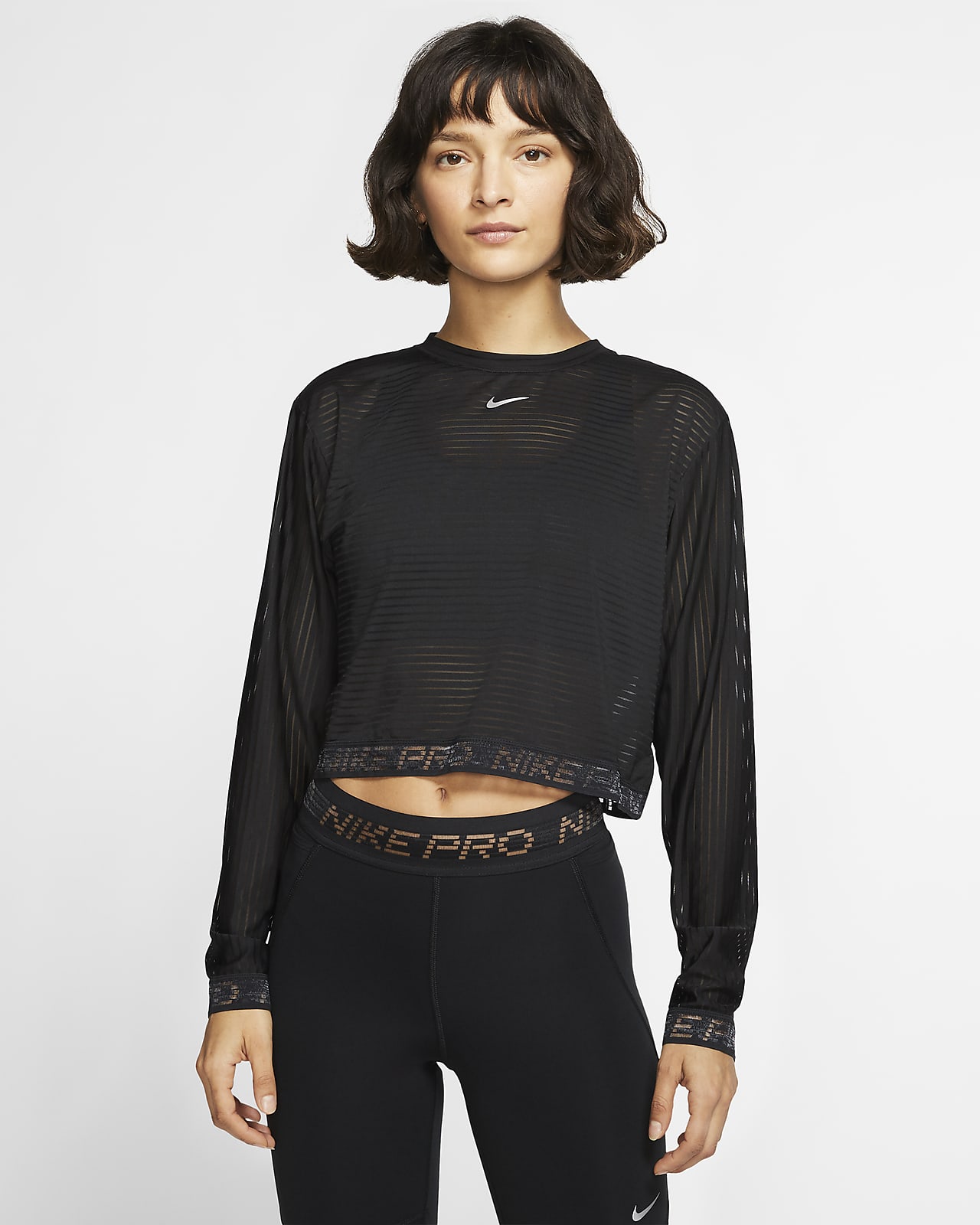 Nike Pro Crop Top aus Mesh mit langen Ärmeln für Damen. Nike LU