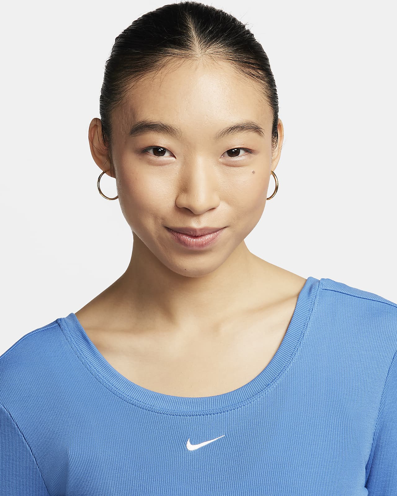Nike Sportswear Chill Knit Women's Tight Scoop-Back Short-Sleeve Mini-Rib  Top.