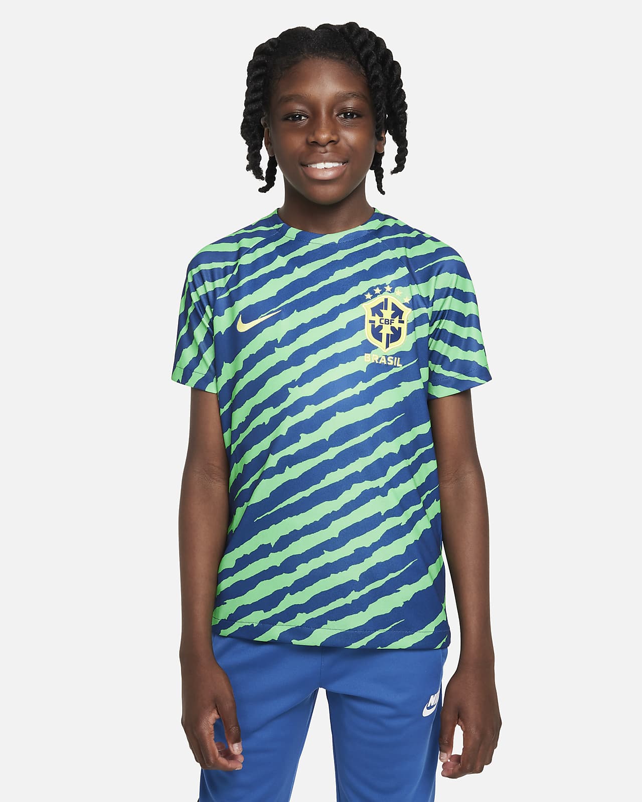 Playera de fútbol para antes del partido Nike Dri-FIT para niños talla  grande Brazil.