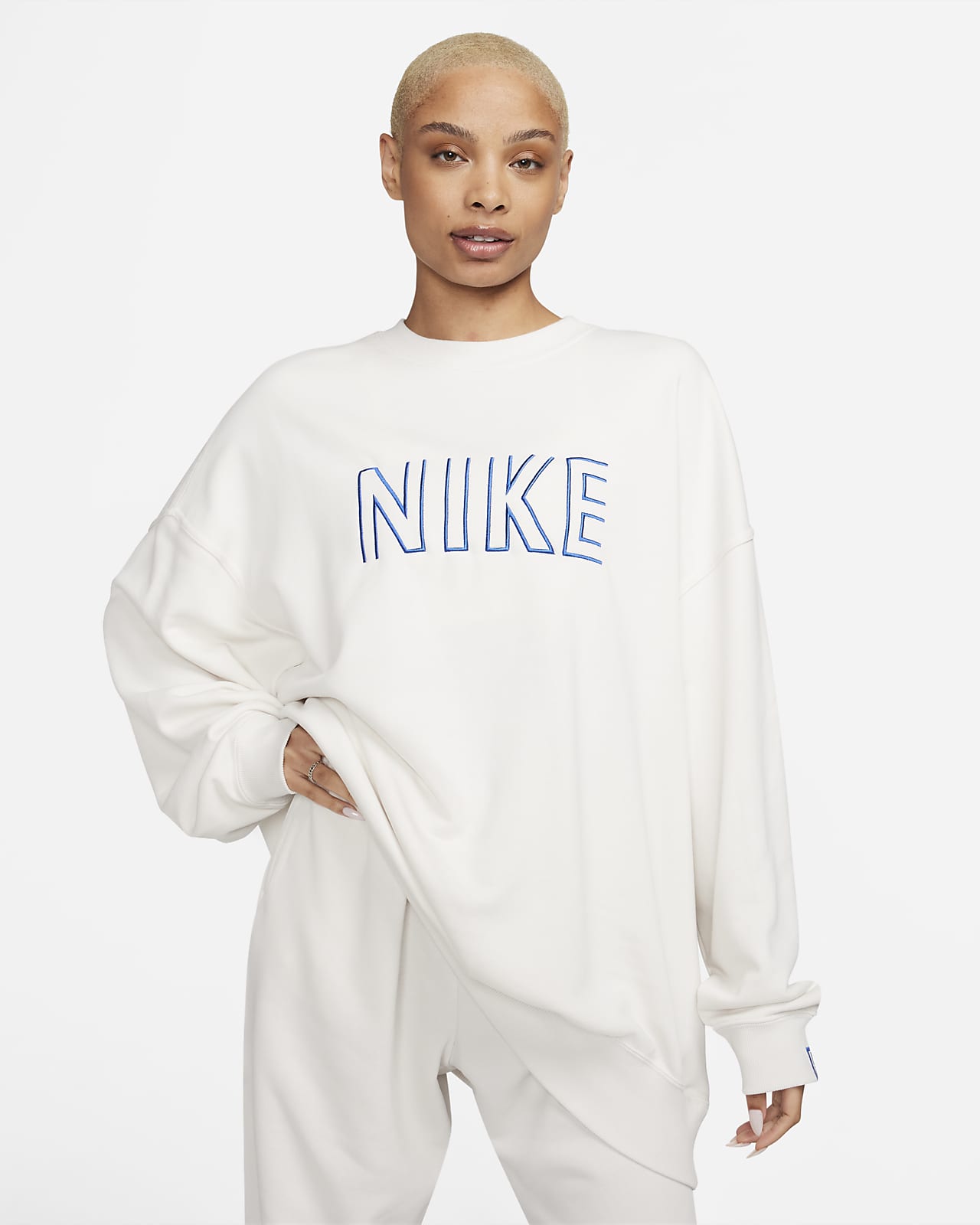 Nike ekstra stor kort sweatshirt i frotté med rund hals til dame. Nike NO