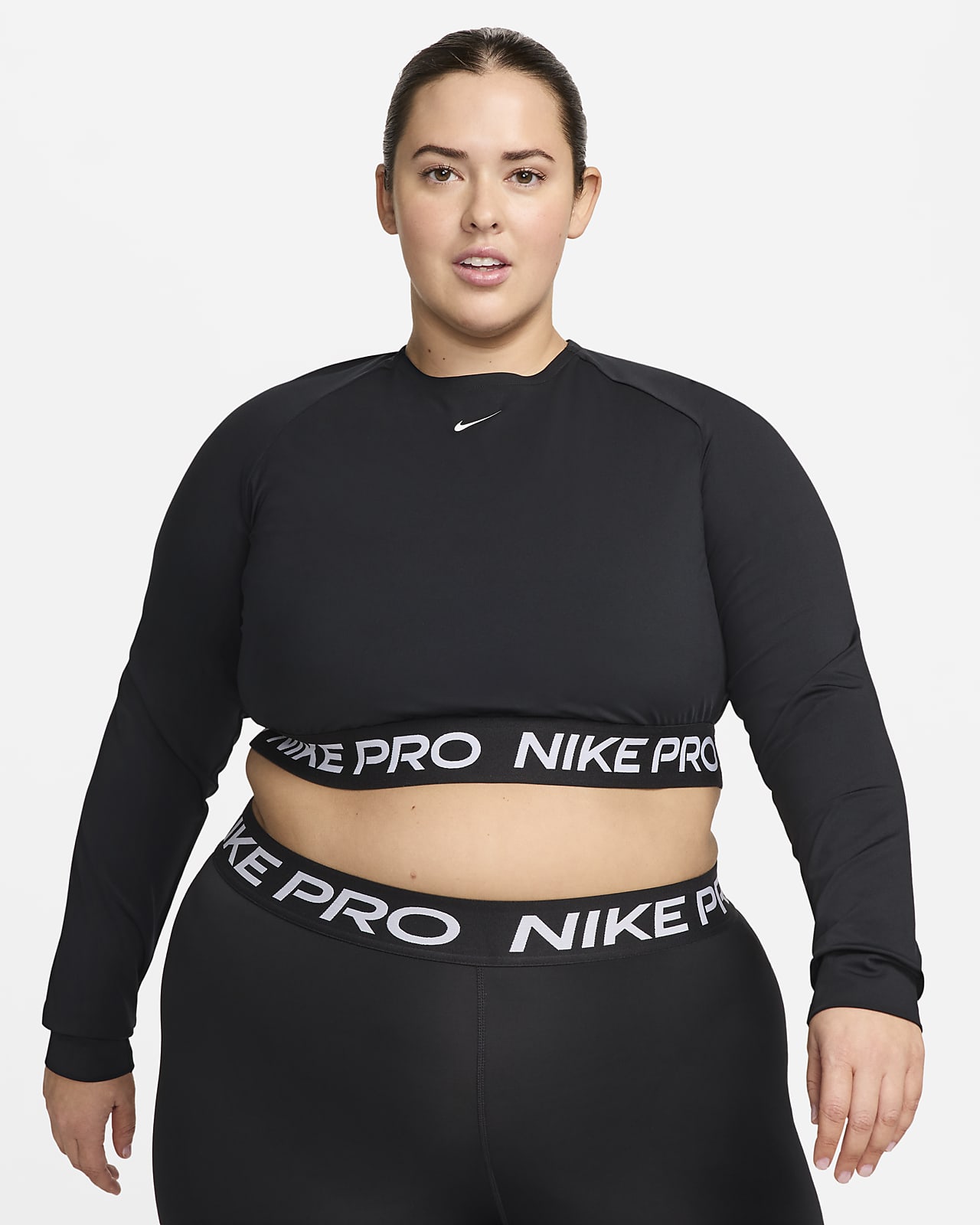 Nike Pro 365 Parte de arriba corta de manga larga Dri-FIT (Talla grande) - Mujer