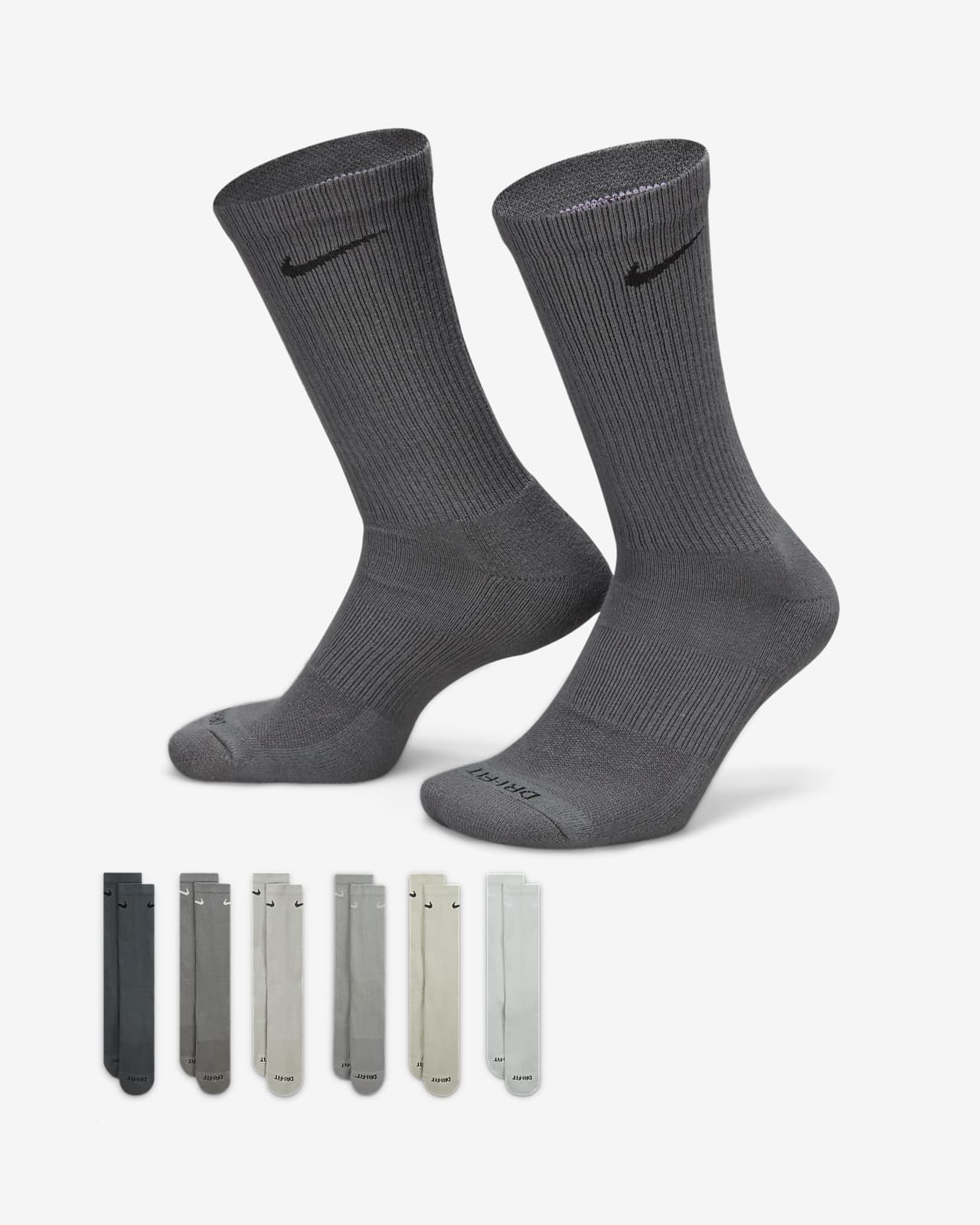 Nike Unisex Everyday Cotton Cushioned Crew Training Socks with DRI-FIT  Technology, Large Black (Pack of 6 Pairs)
