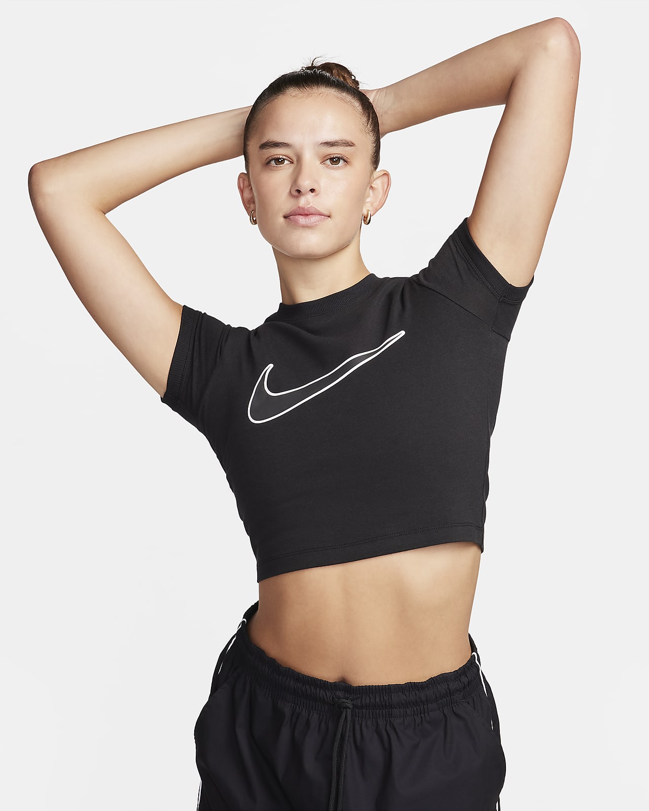Nike Women's Sportswear Swoosh Cropped Crewneck Sweatshirt Black Size  Medium | StackSocial