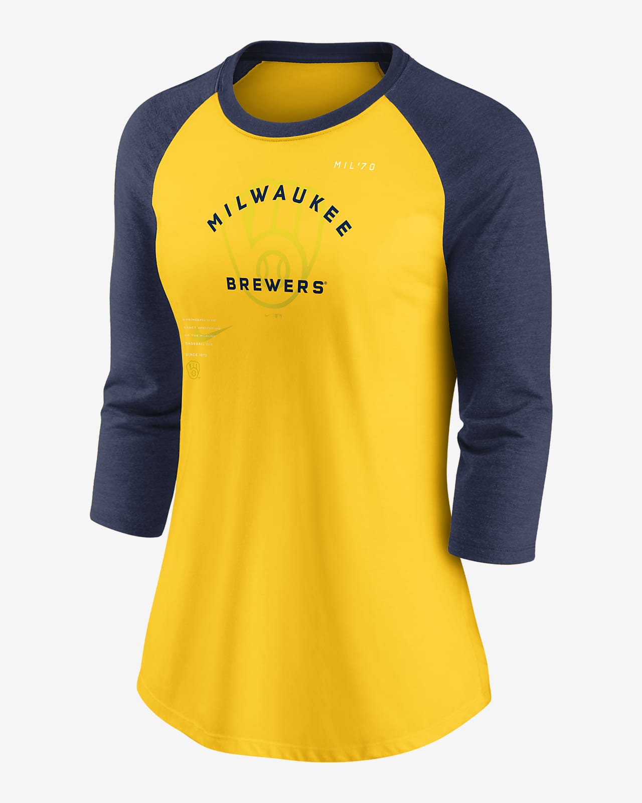 milwaukee brewers 3 4 sleeve shirt