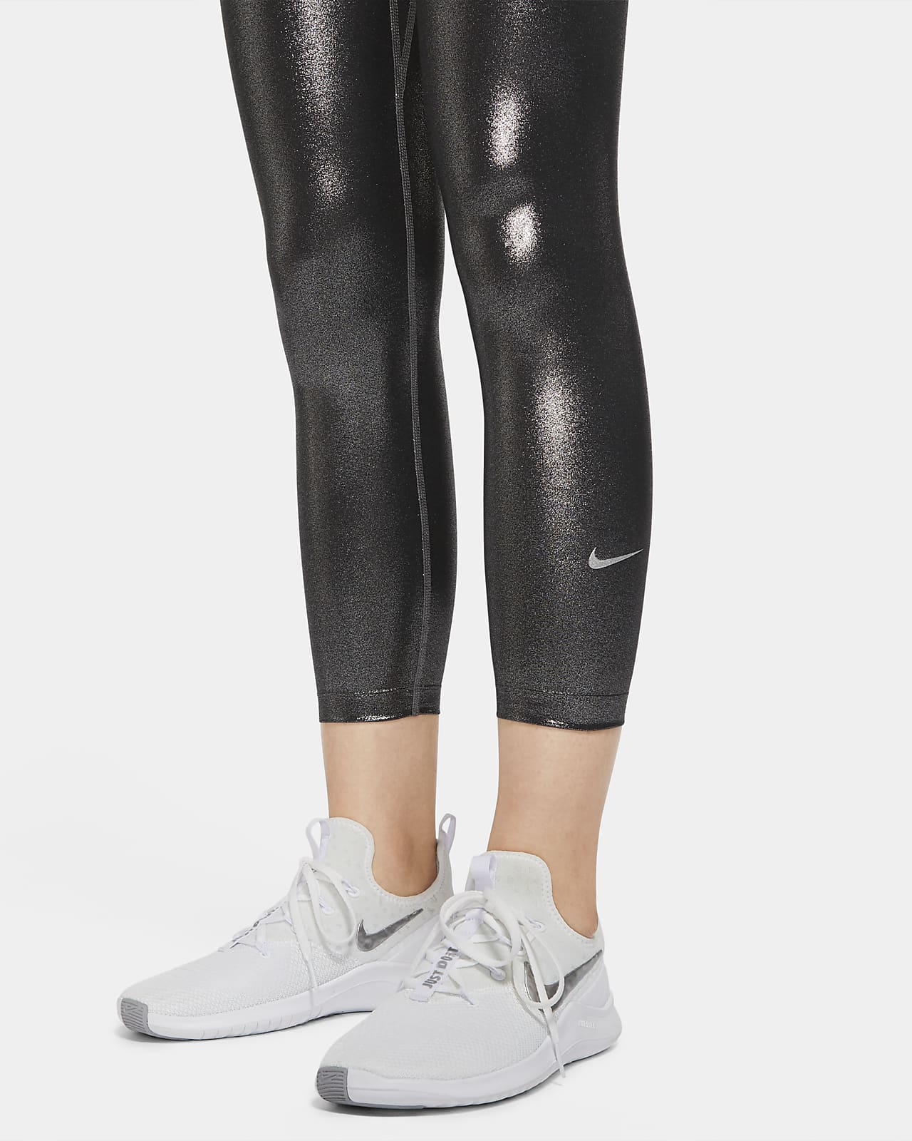 Nike Training Icon Clash One shimmer 7/8 leggings in silver metallic
