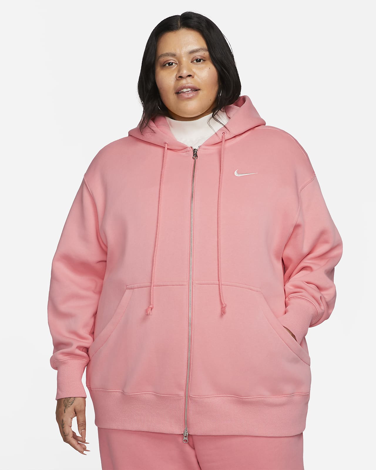 Overdimensioneret Nike Sportswear Phoenix Fleece-pullover-hættetrøje med fuld lynlås til kvinder (plus size)