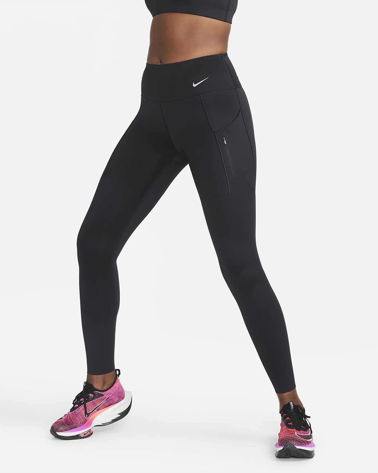 Lange Nike Go-leggings med mellemhøj talje og lommer til kvinder. Nike DK