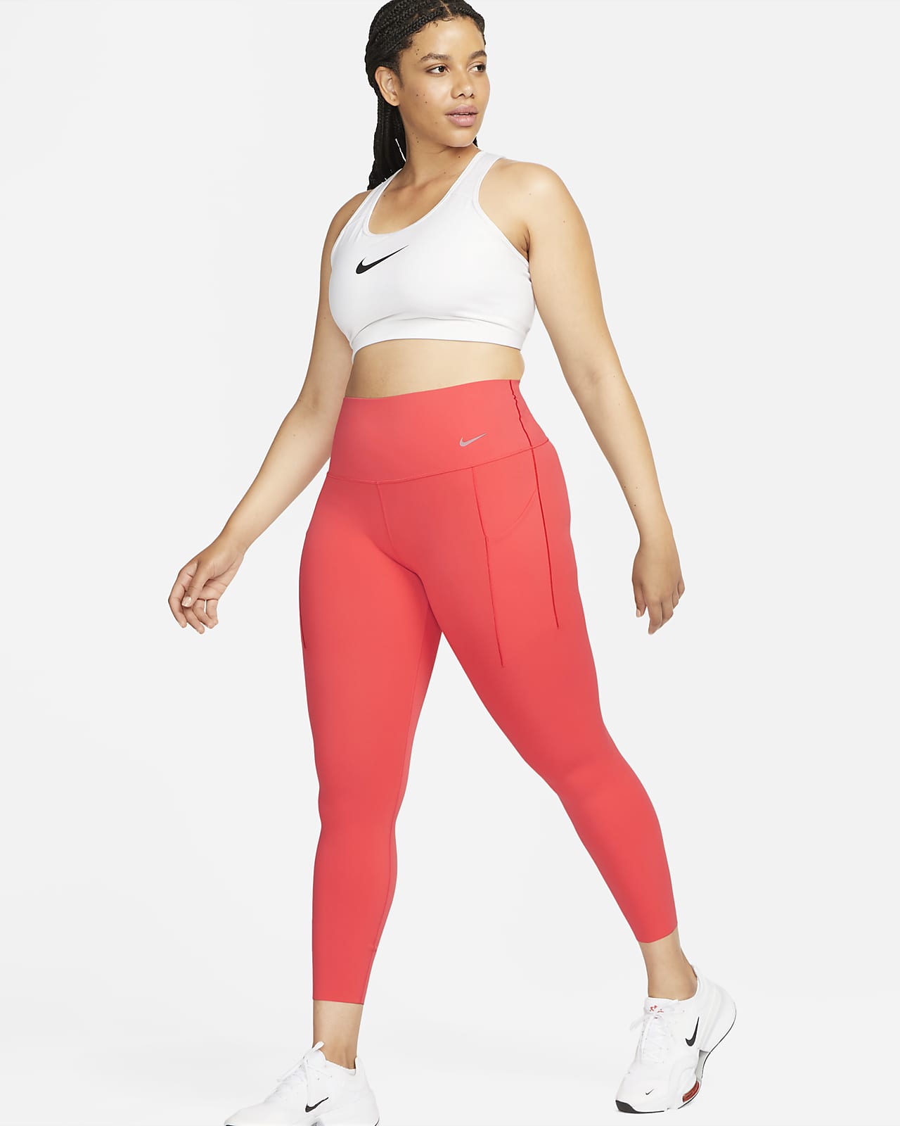 Nike Girls Sportswear Favorite High-Waisted Leggings in Ember/White, Size:  Large