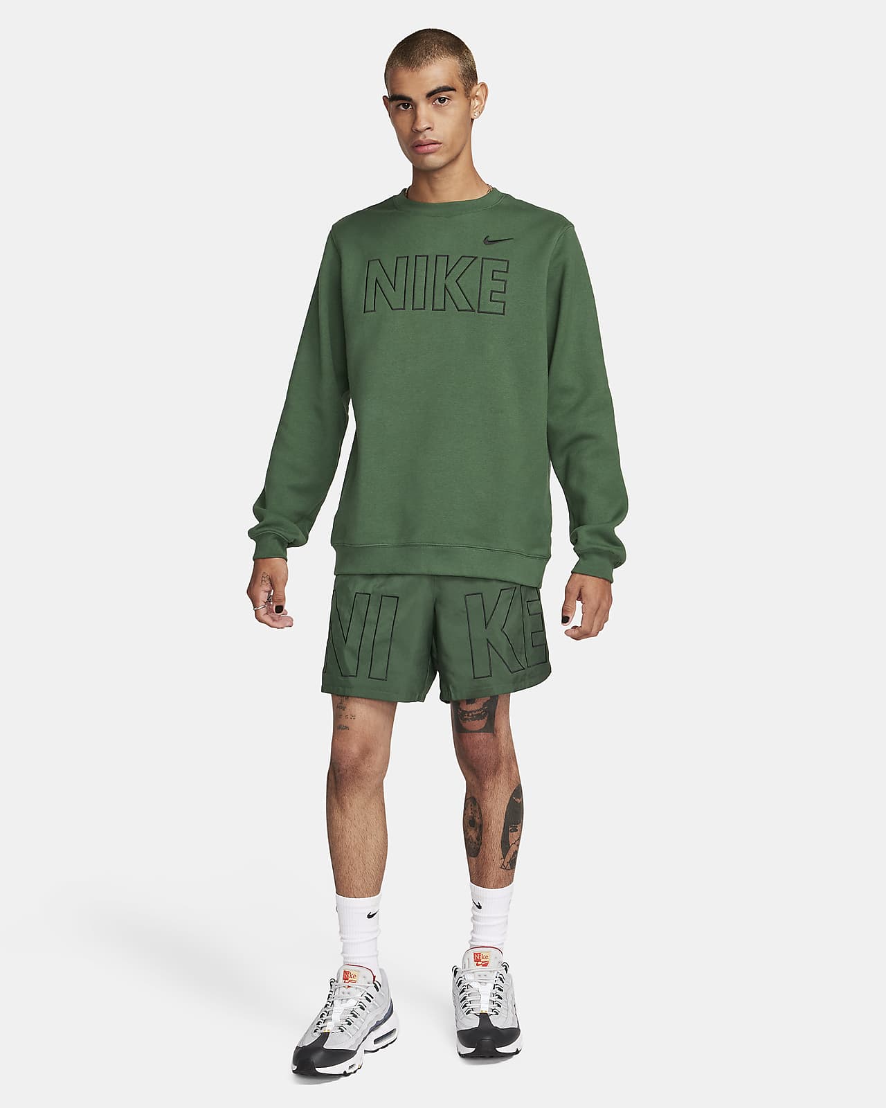 Nike Sportswear Men's Club Crew Fleece Sweatshirt (Dark Marina Blue/White,  Large)