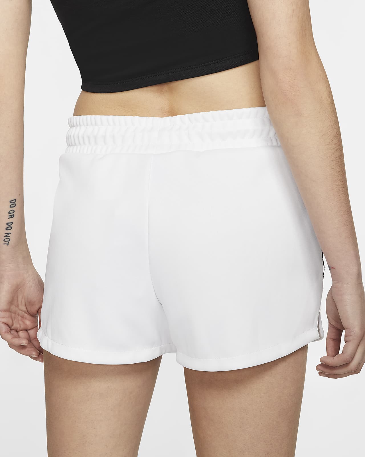 white nike tape shorts