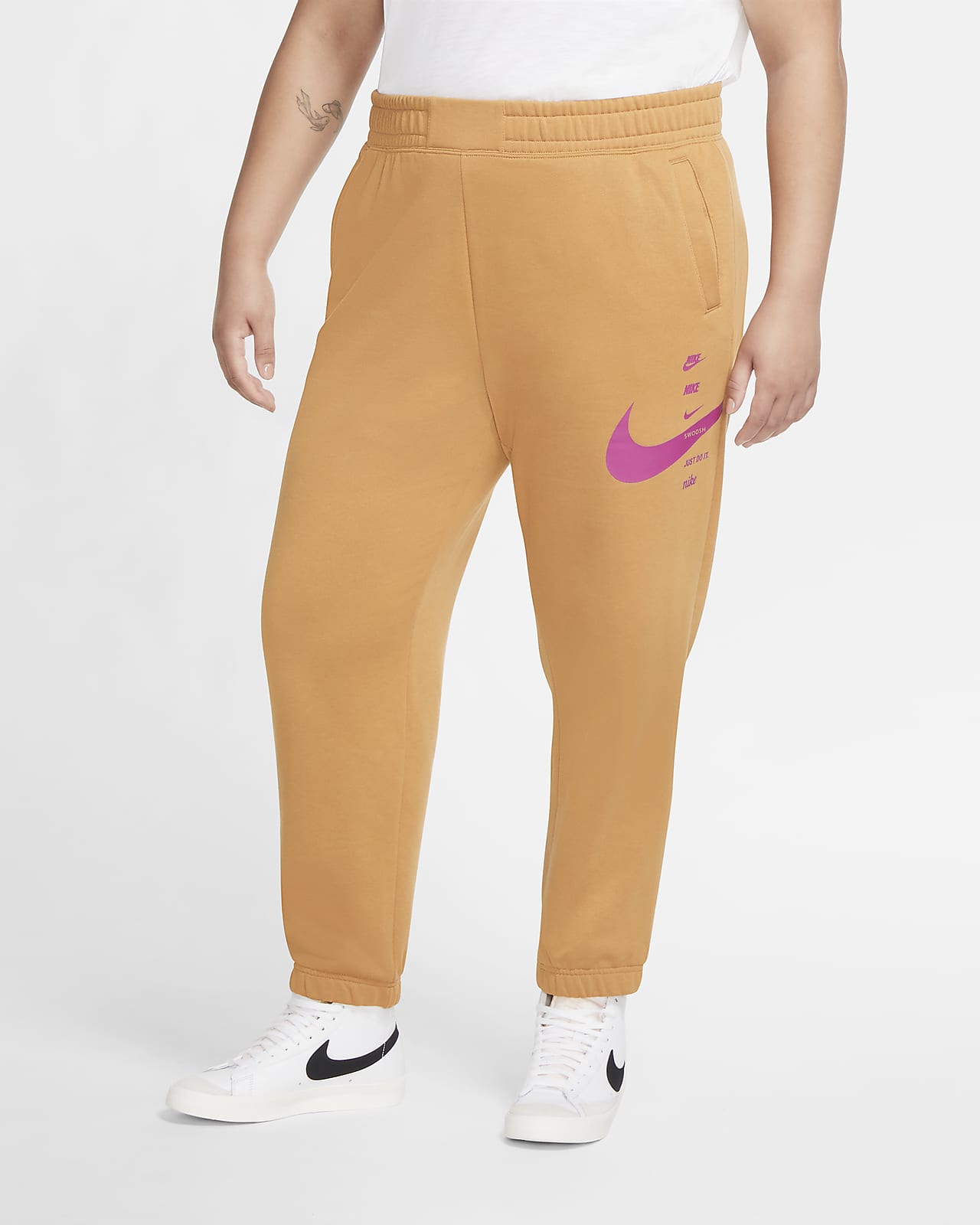 nike women's sportswear neon swoosh fleece pants