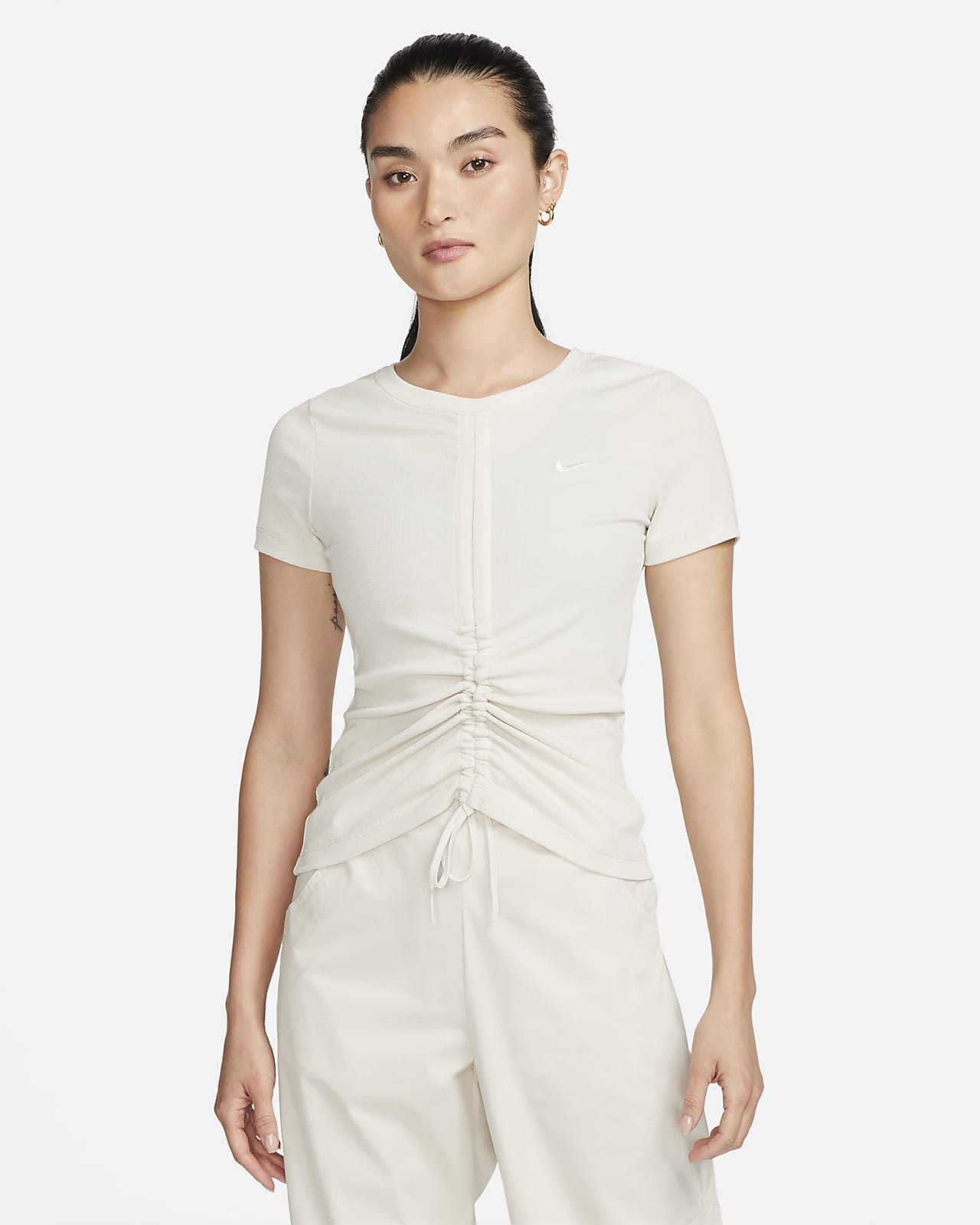 Γυναικεία κοντομάνικη μπλούζα με μέτριο μήκος crop σε ύφανση ριμπ Nike Sportswear Essentials