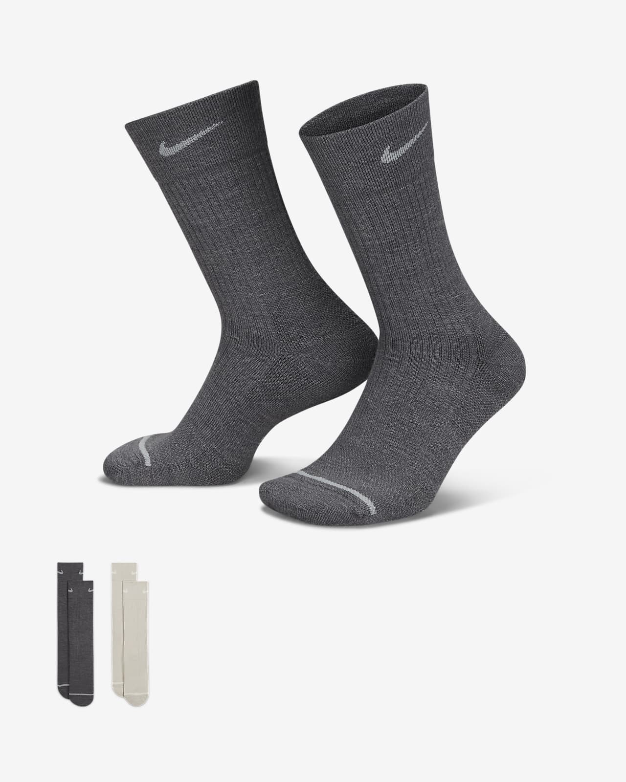 Nike Everyday Wool Cushioned Crew Socks (2 Pairs)