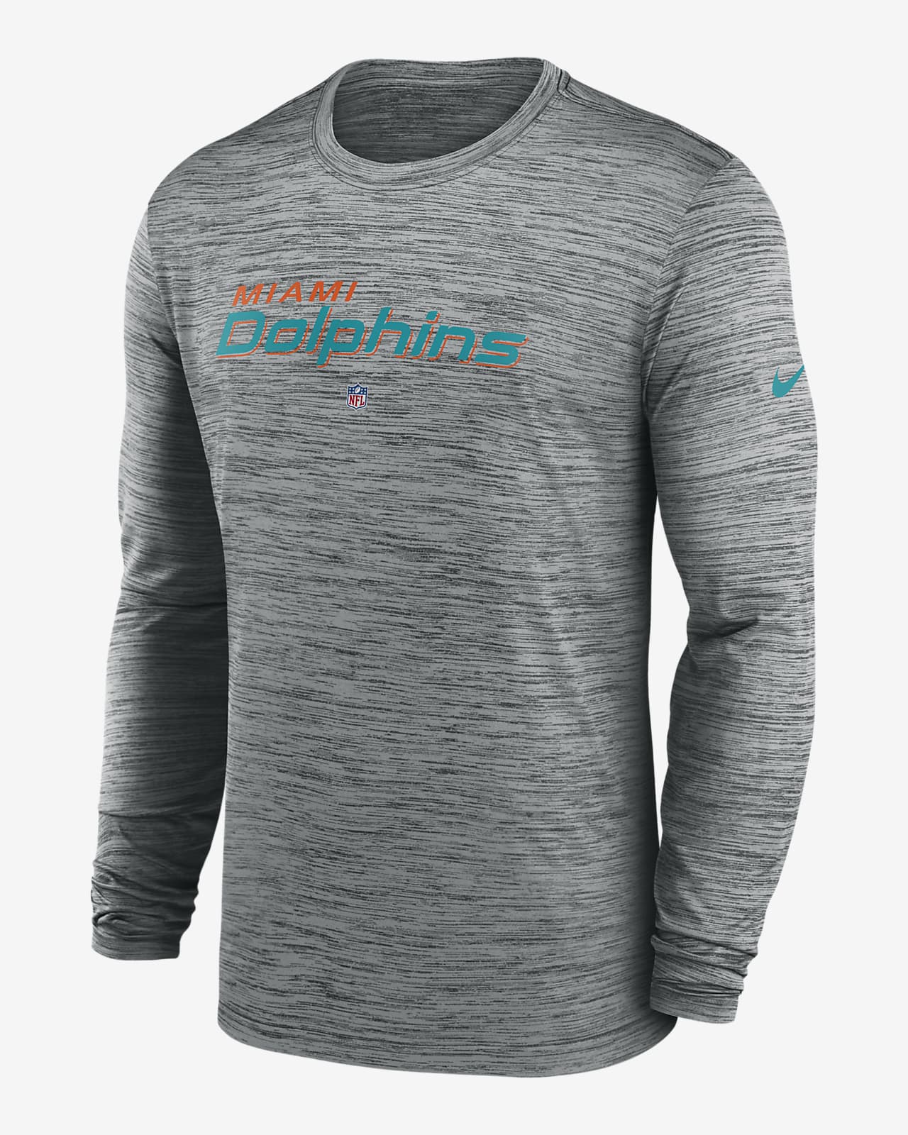 Nike Men's Miami Dolphins Sideline Velocity Long Sleeve T-Shirt - Dark Grey Heather - XXL Each