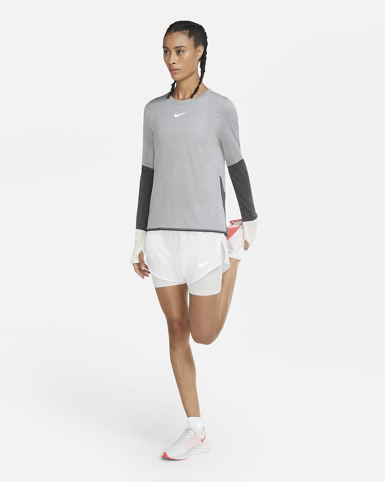 white long sleeve running top womens