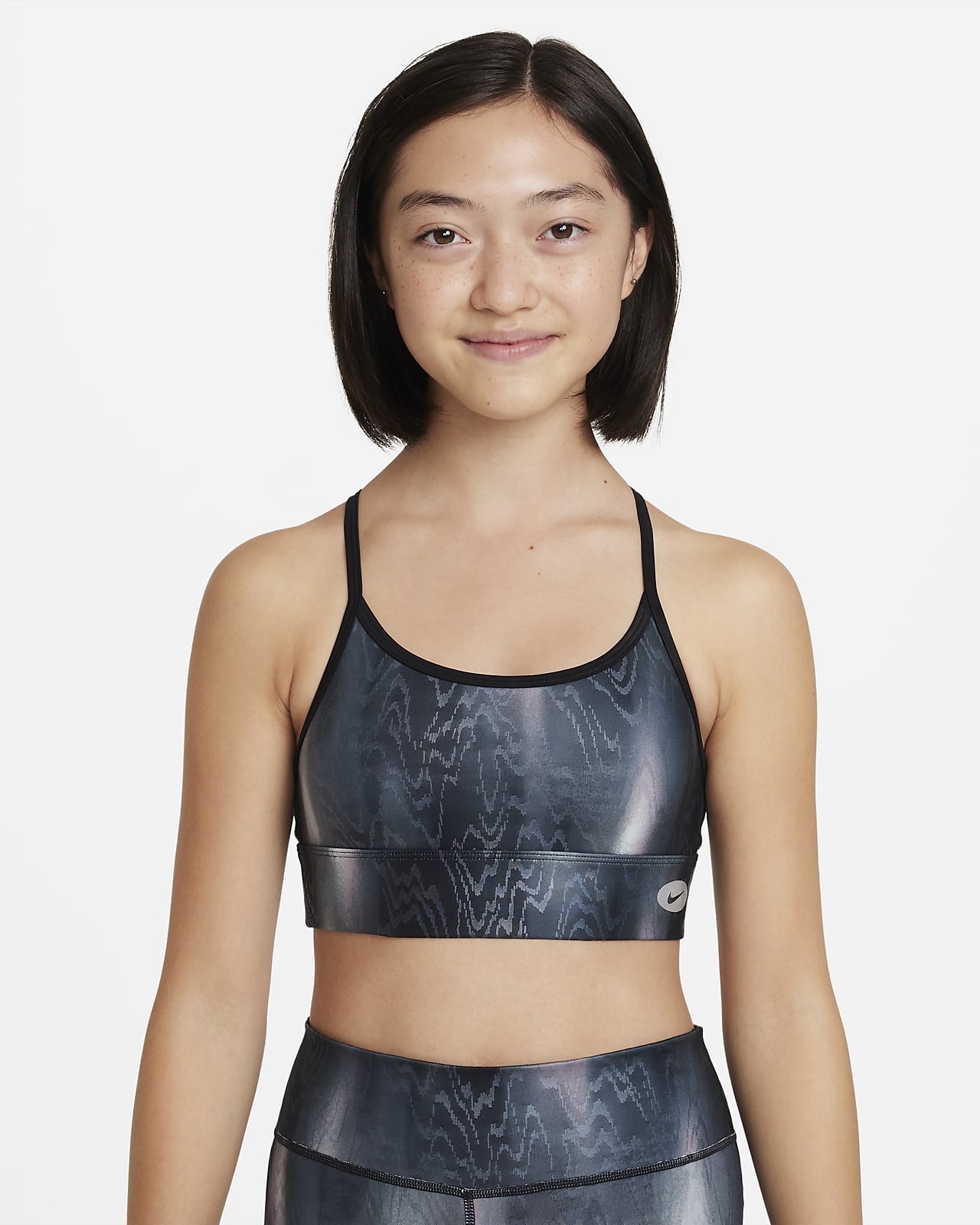 Nike Dri-FIT Indy Icon Clash Sport-bh voor meisjes. Nike BE