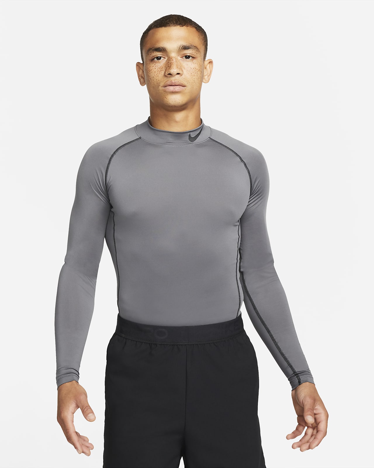 Men's Fitness Base Layer Mock Compression Dri fit Long Sleeved Shirt Basketball 