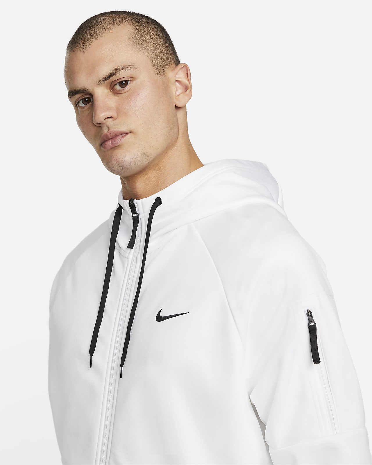 Nike Men's Therma-FIT Full-Zip Fitness Fleece Hoodie, White, Size: 4XL, Fleece/Polyester