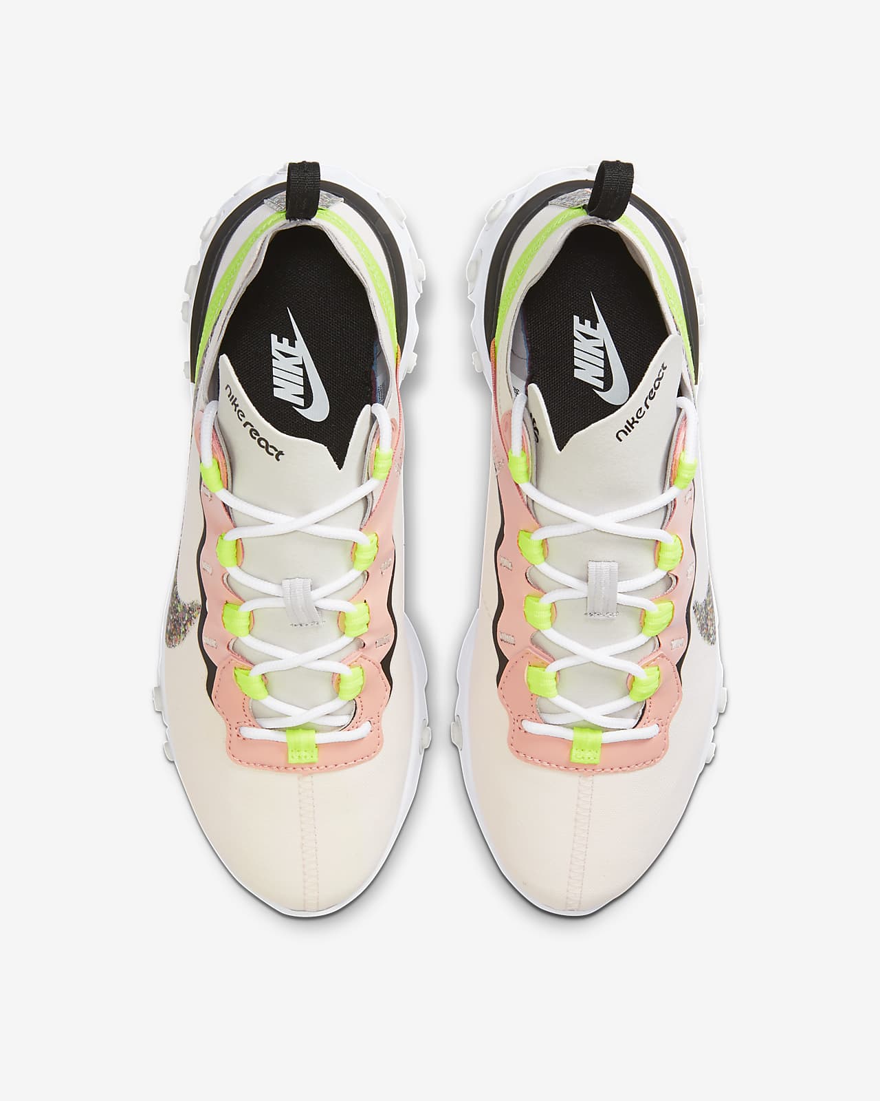 nike pink and black react element 55 sneakers