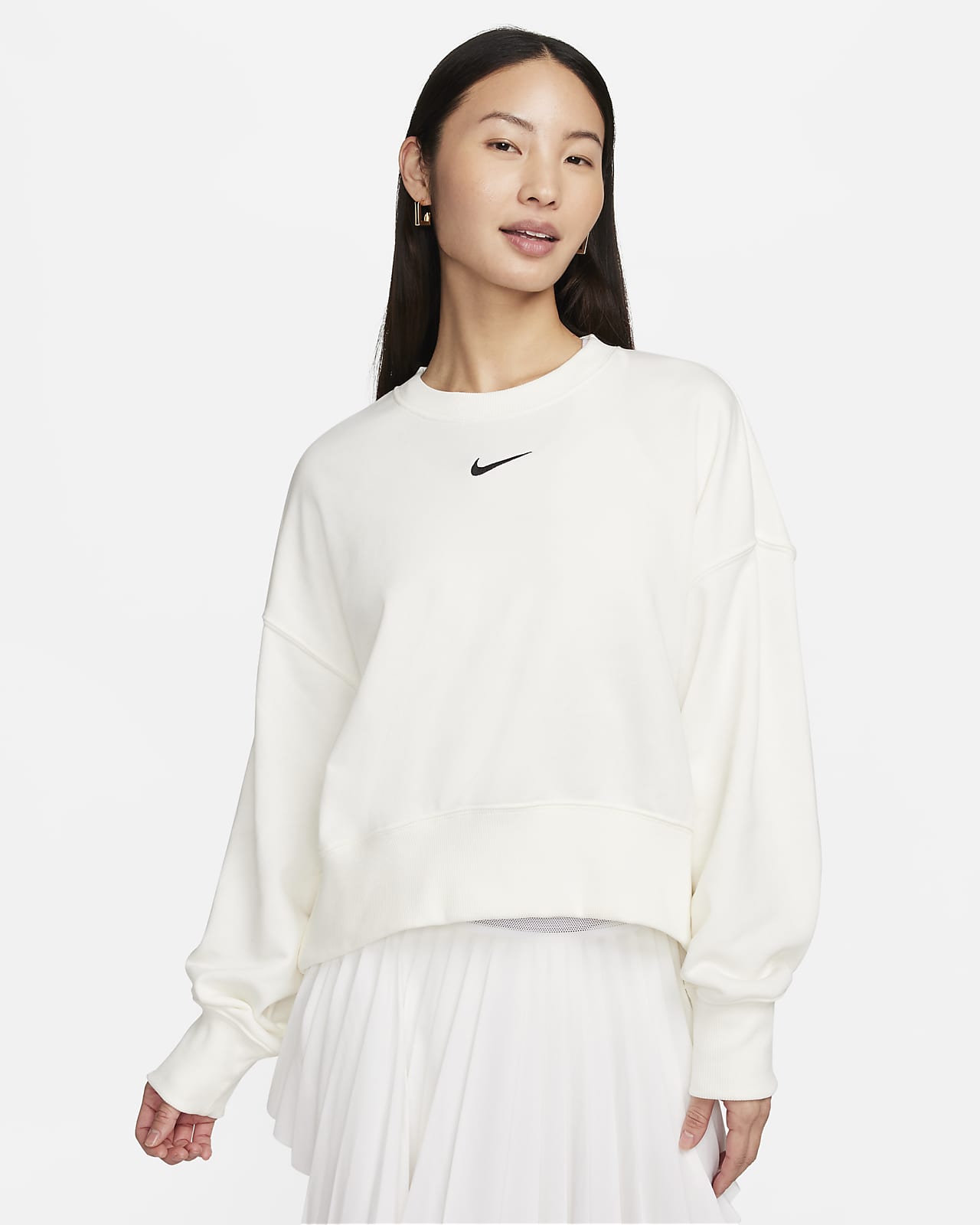 เสื้อวอร์มคอกลมผ้าเฟรนช์เทรีขนาดโอเวอร์-โอเวอร์ไซส์ผู้หญิง Nike Sportswear Phoenix Fleece