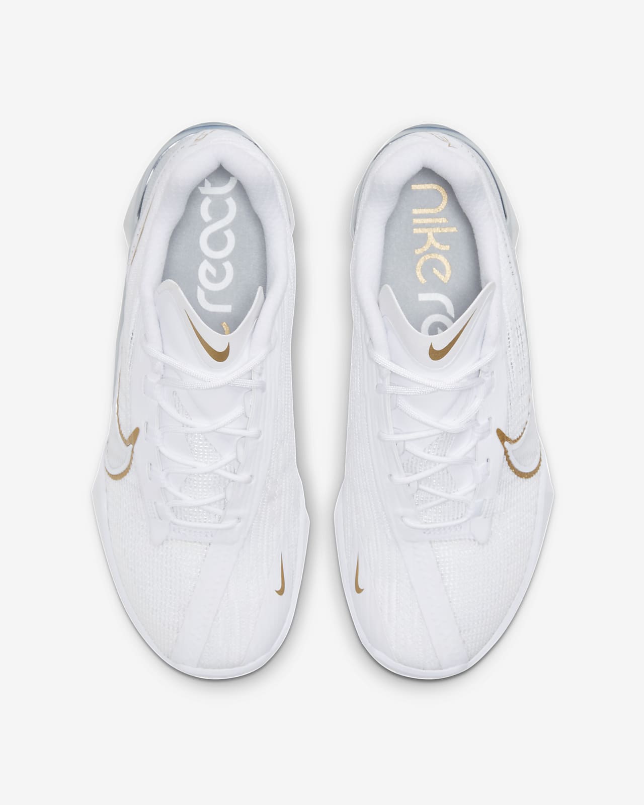 nike react white and gold