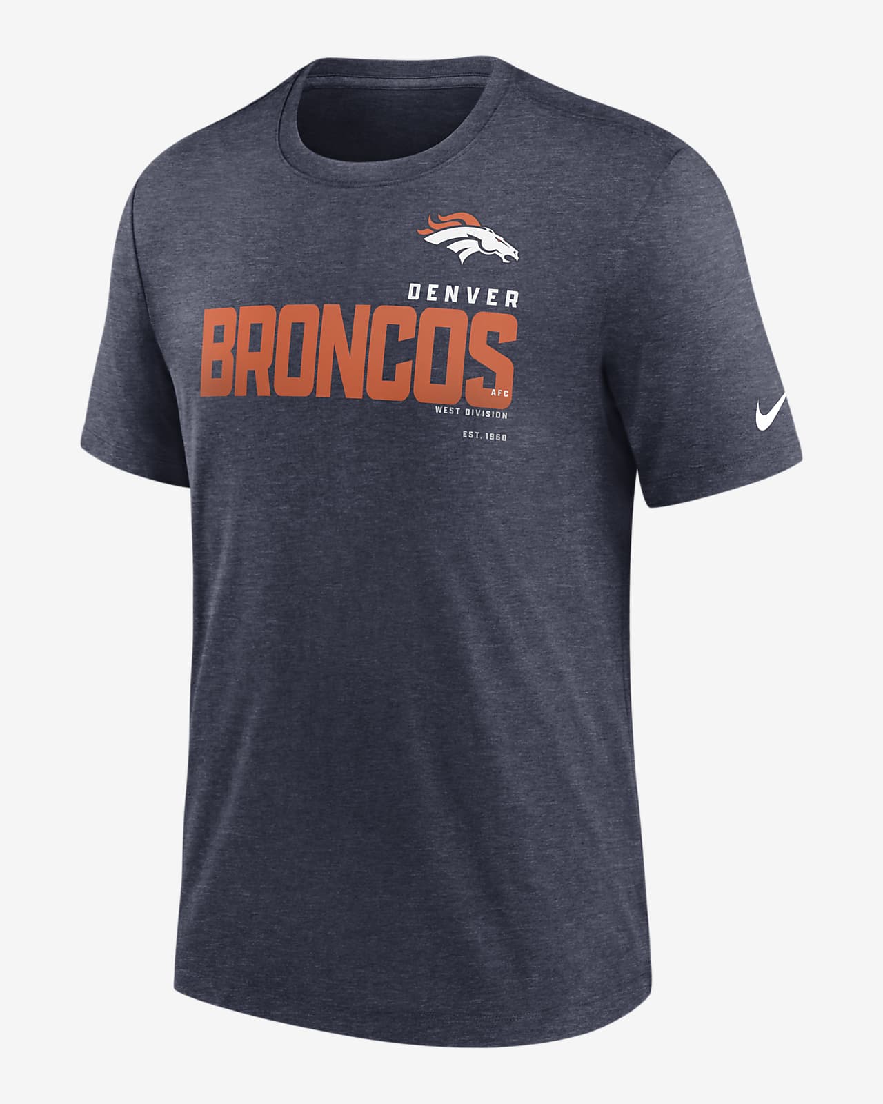 Men's Nike Heather Navy Denver Broncos Team Tri-Blend T-Shirt Size: Medium