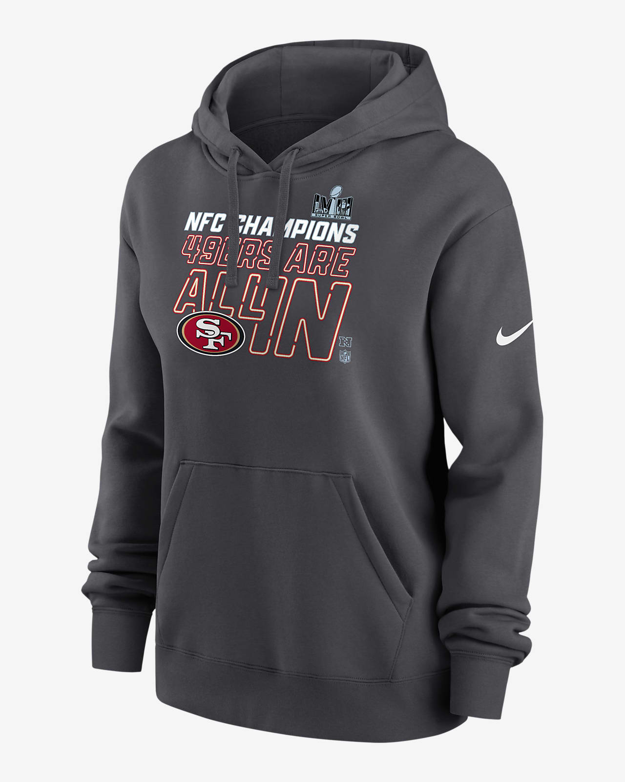 San Francisco 49ers 2023 NFC Champions Trophy Women's Nike NFL Pullover  Hoodie.