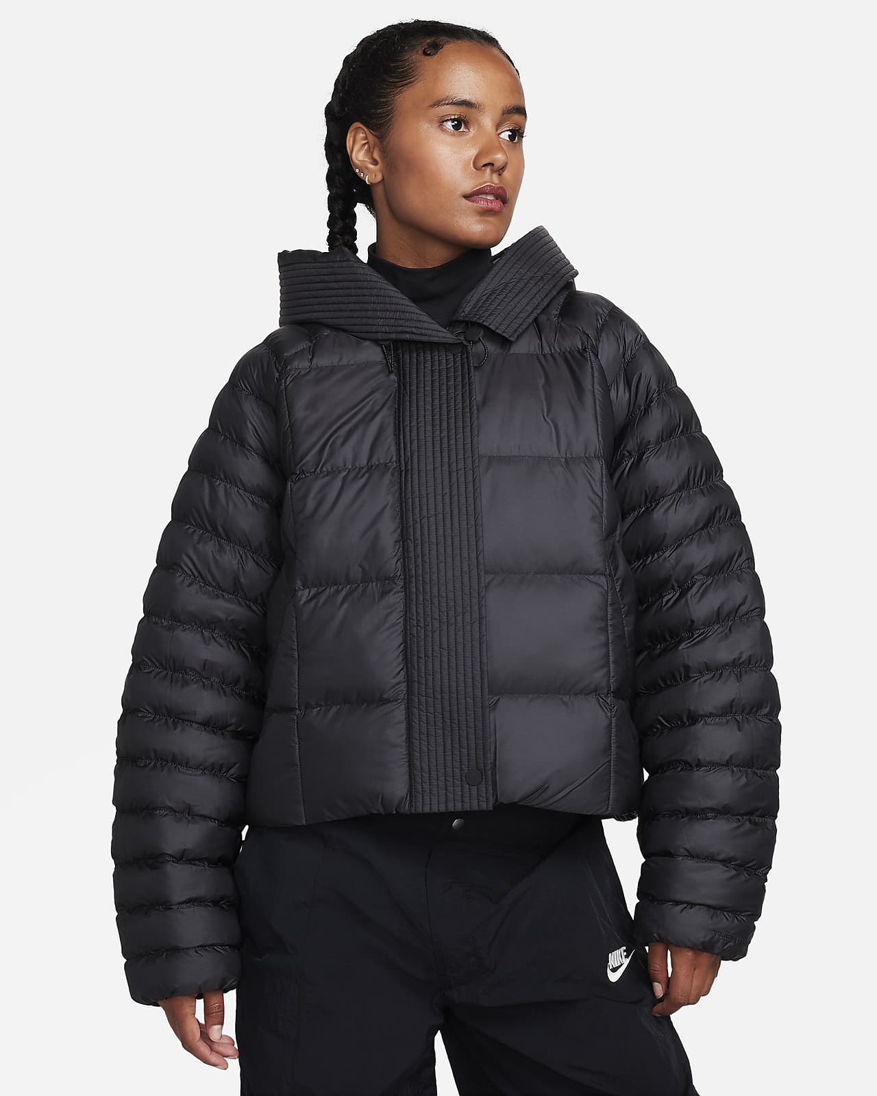 Nike Jacket Womens Small Black Swoosh Down Coat Hooded