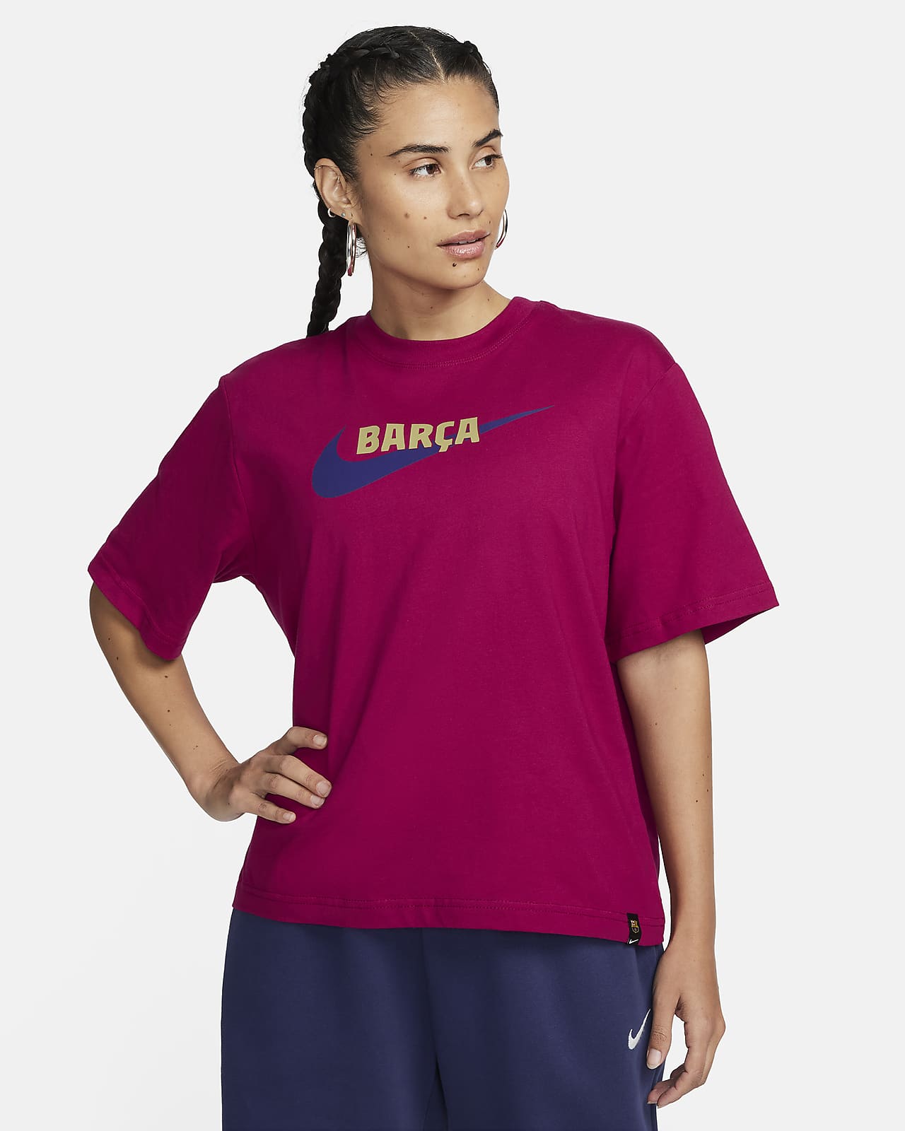 Playera de fútbol Nike de corte cuadrado para mujer FC Barcelona