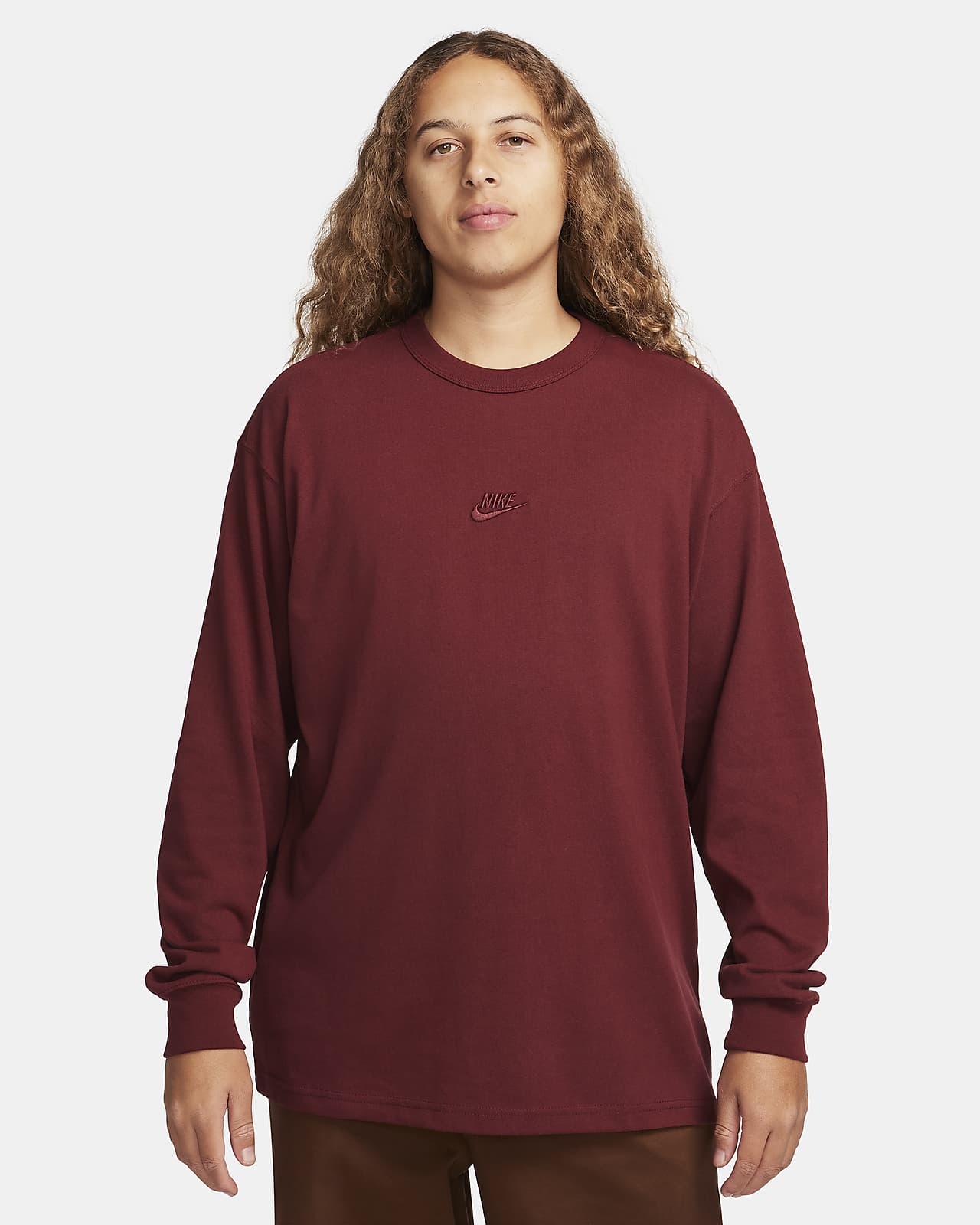 Nike Sportswear Premium Essentials Men's Long-Sleeve T-Shirt - Red - 50% Organic Cotton