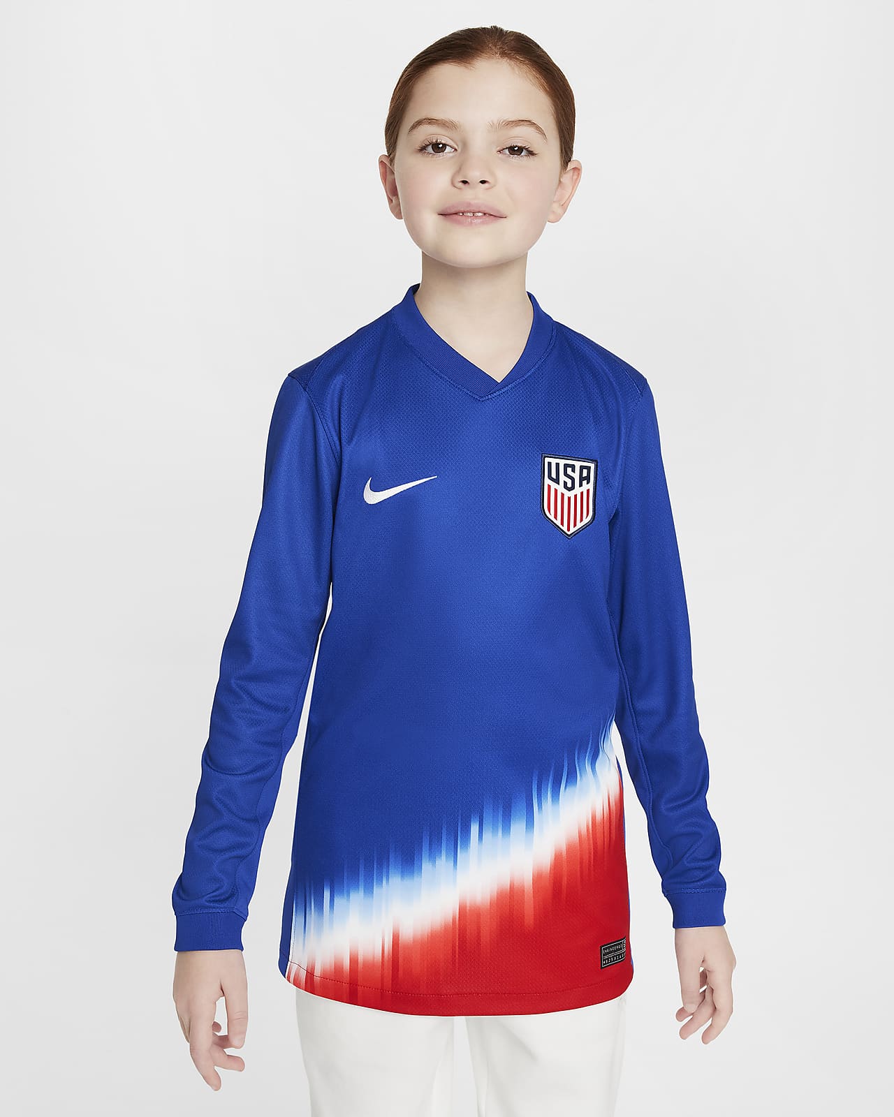 Jersey de fútbol de manga larga Nike Dri-FIT replica de USMNT 2024 Stadium visitante para niños talla grande
