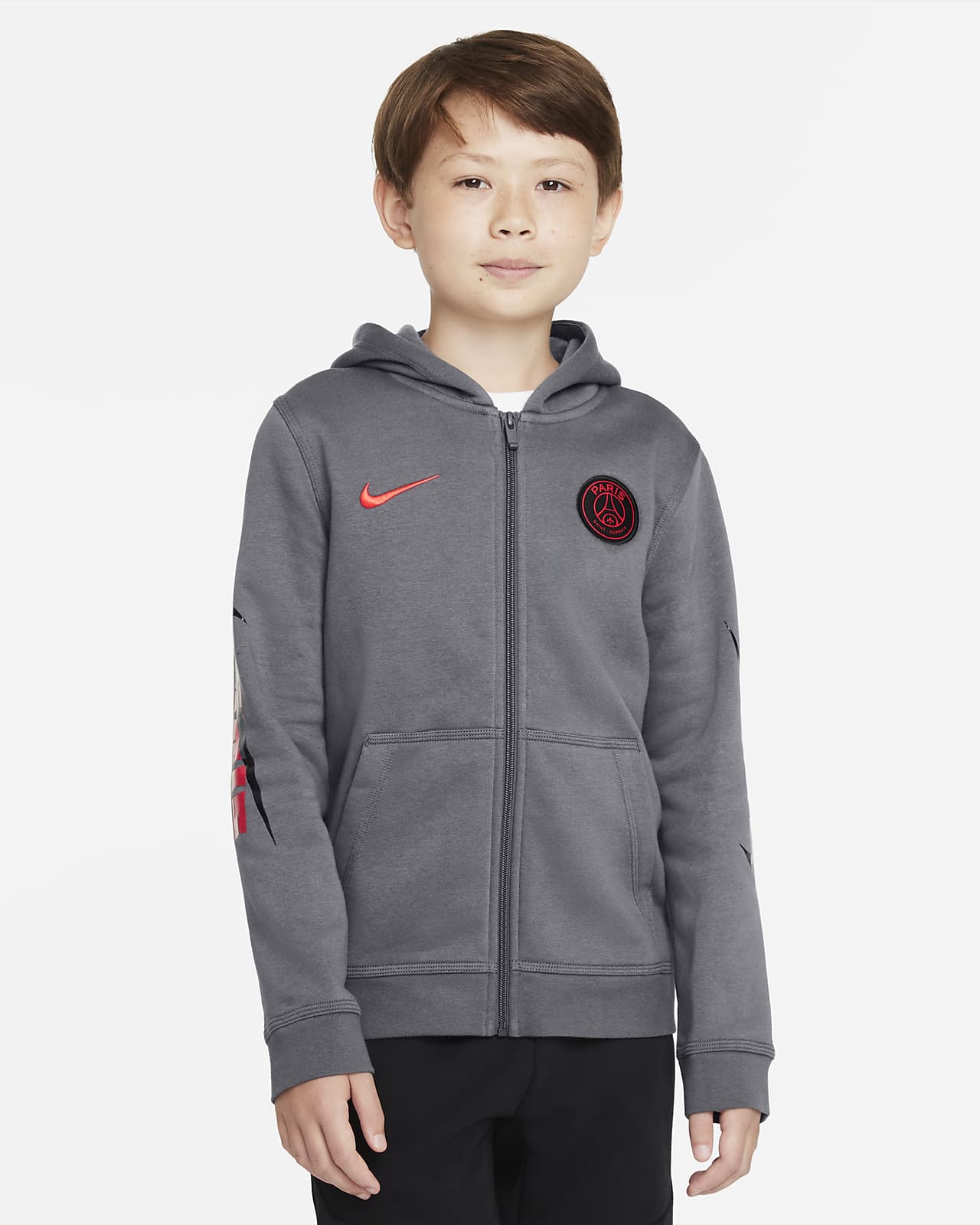 Felpa in fleece con cappuccio e zip a tutta lunghezza Paris Saint-Germain -  Ragazzi. Nike CH