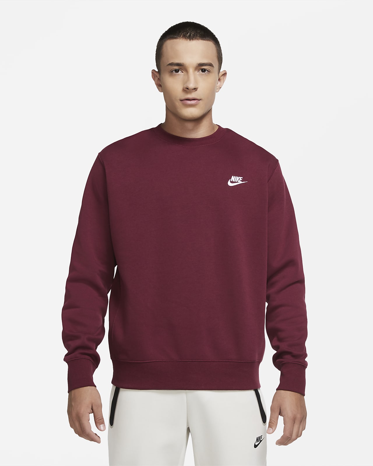 nike club fleece crew white