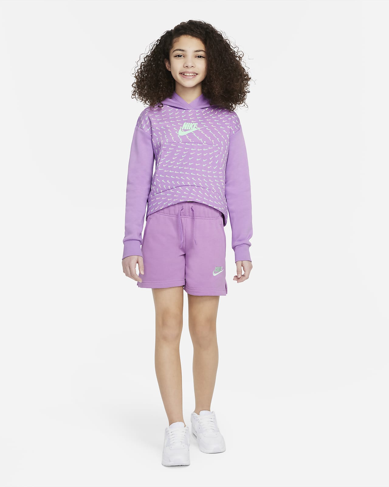 Nike Sportswear-hættetrøje i fleece med print til større børn (piger). DK