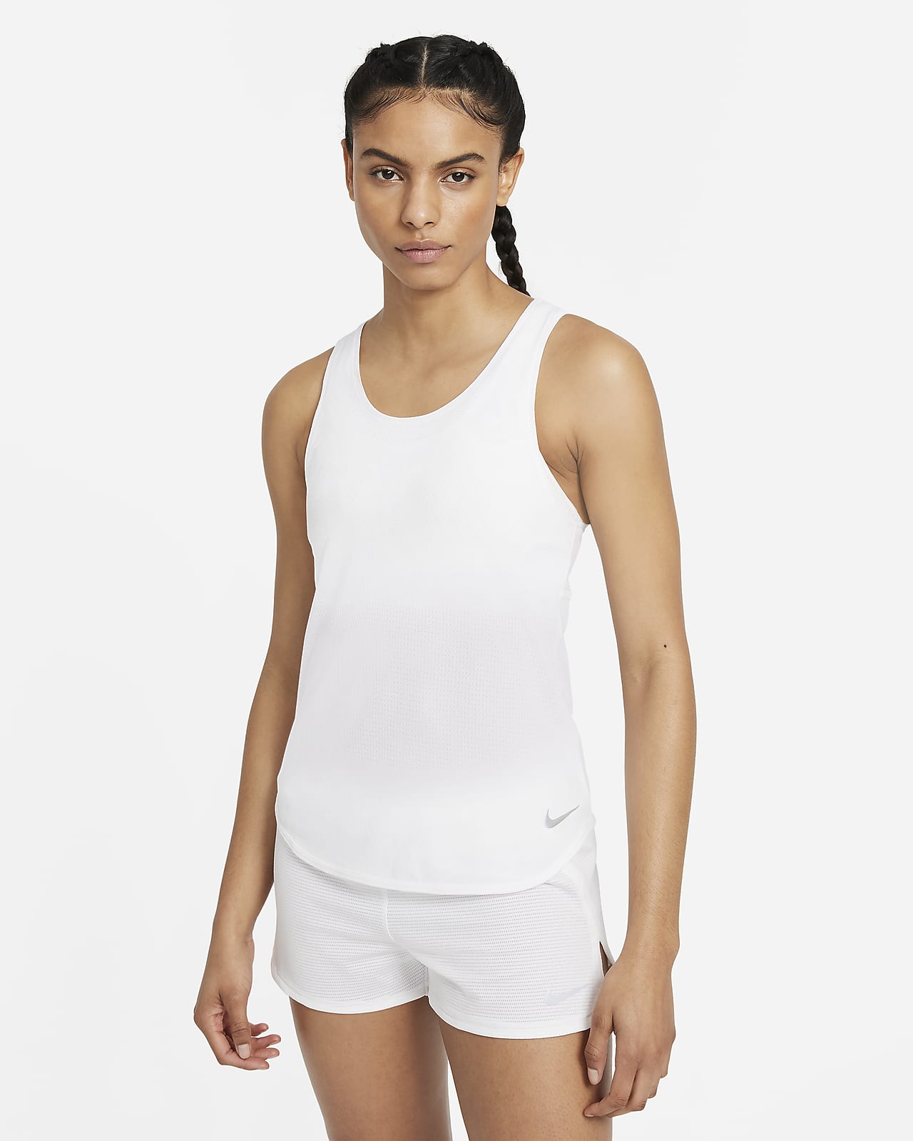 Nike Dri Fit Running Womens Tank Top,Bright Citrus/Reflective Silver,Small