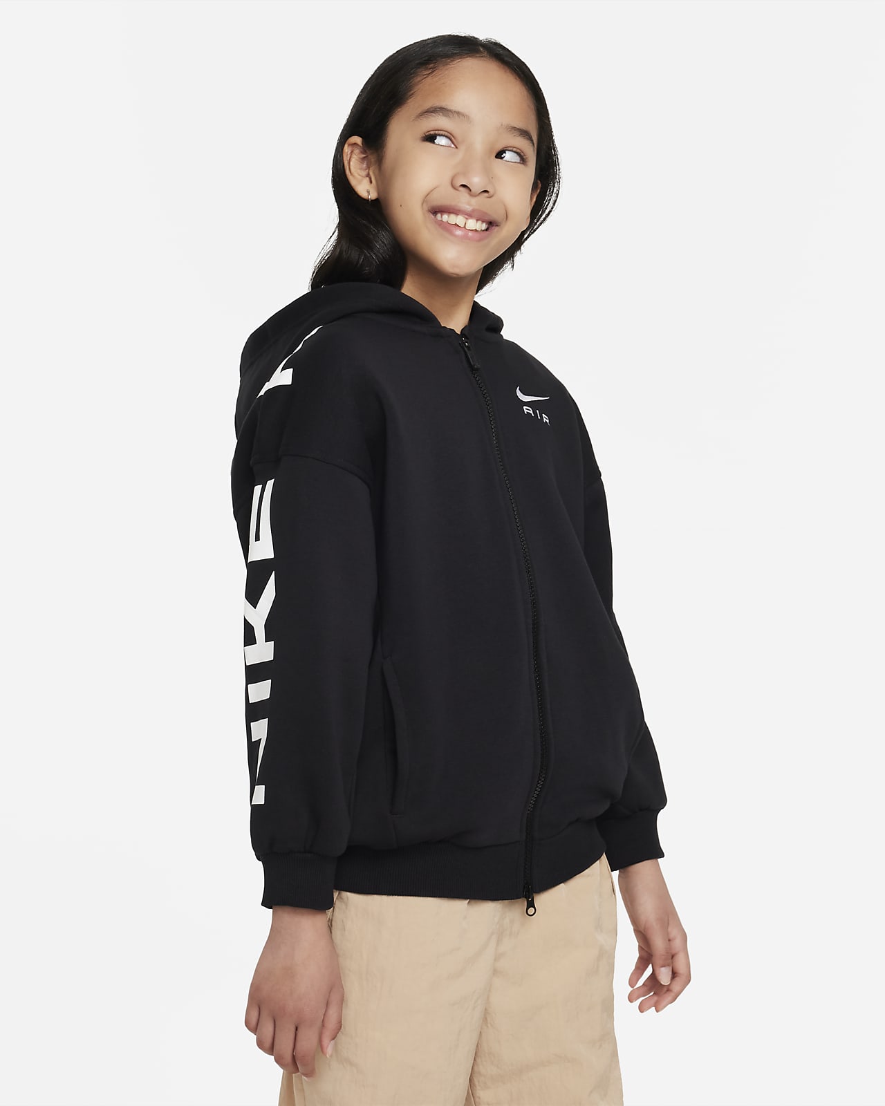 Nike Air Club Fleece Big Kids Girls Oversized Full Zip Hoodie